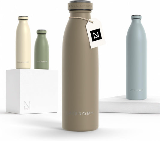 LARS NYSØM Stainless Steel Insulated Water Bottle 12oz 17oz 25oz 34oz 51oz | Insulated Thermo Flask for Hot and Cold Beverages | Leakproof Drinking Bottle (Taupe Brown, 17oz)