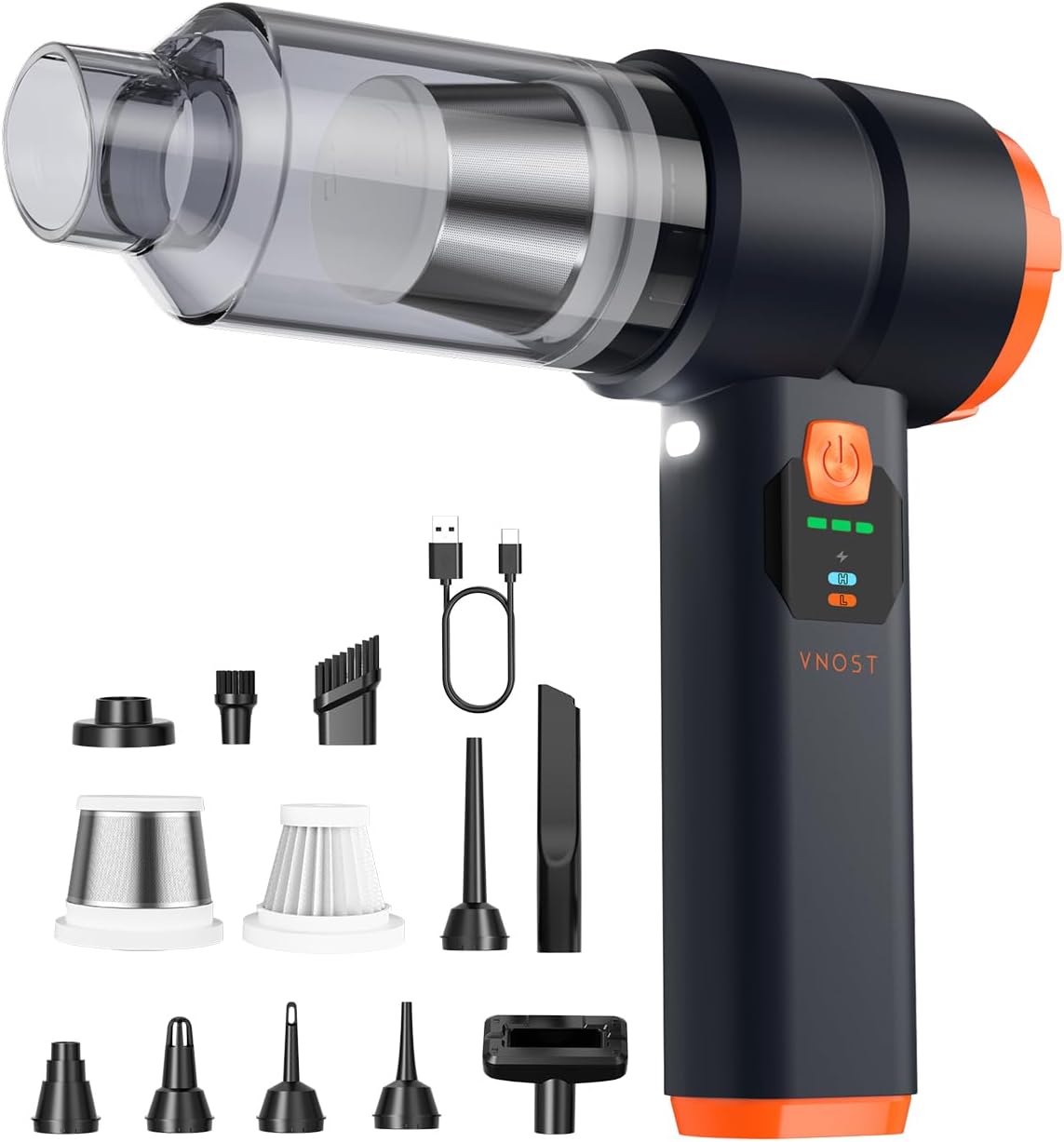 Car Vacuum Portable Cordless, Handheld Vacuum Cordless with 30000PA Suction, 130000RPM, 6800mAh Battery, 10 Nozzles, Rubber Paint Material for Car, Home, Pet Cleaning（Charcoal Black）