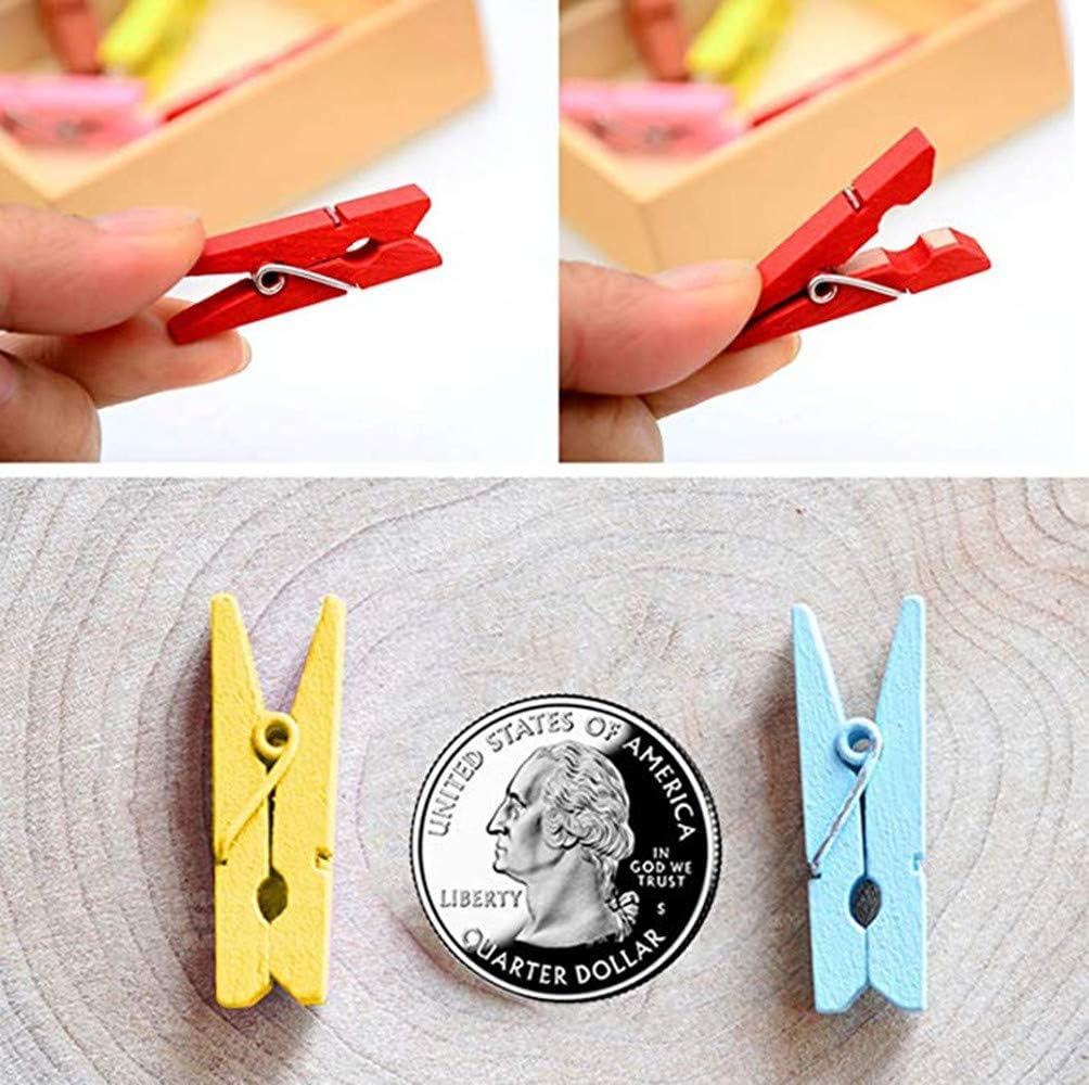 DurReus Wooden Clothespin Ornaments Cute Mini Strong Clothes Pin Hanging Pictures Crafts Arts Birthday with Twine Pack 50 Light Green