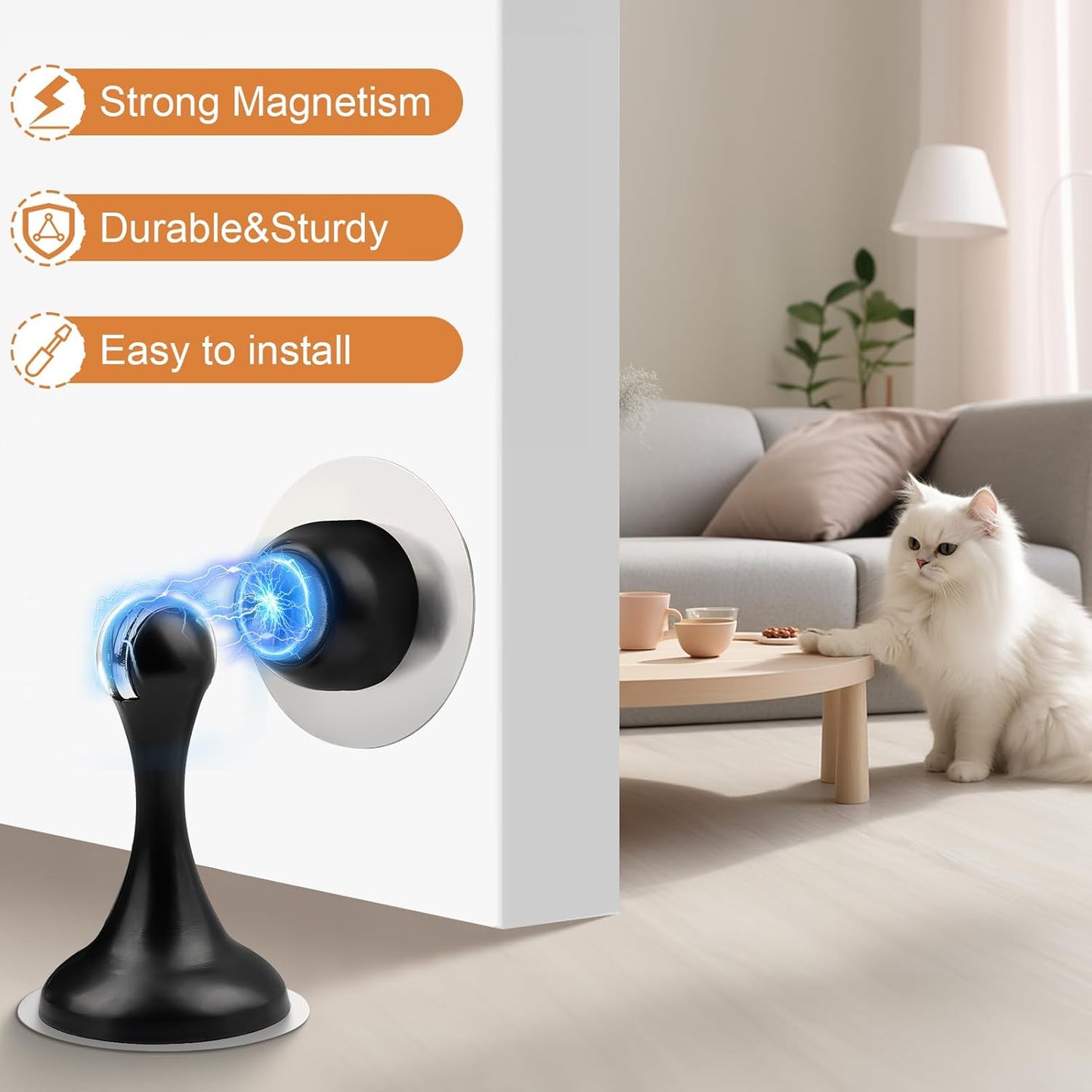 Probrico Black Magnetic Door Stoppers for Bottom of Door, Stainless Steel Magnet Door Catch Door Stops to Keep Door Open, Heavy Duty Door Holder, Wall and Floor Mounting, 4 Pack