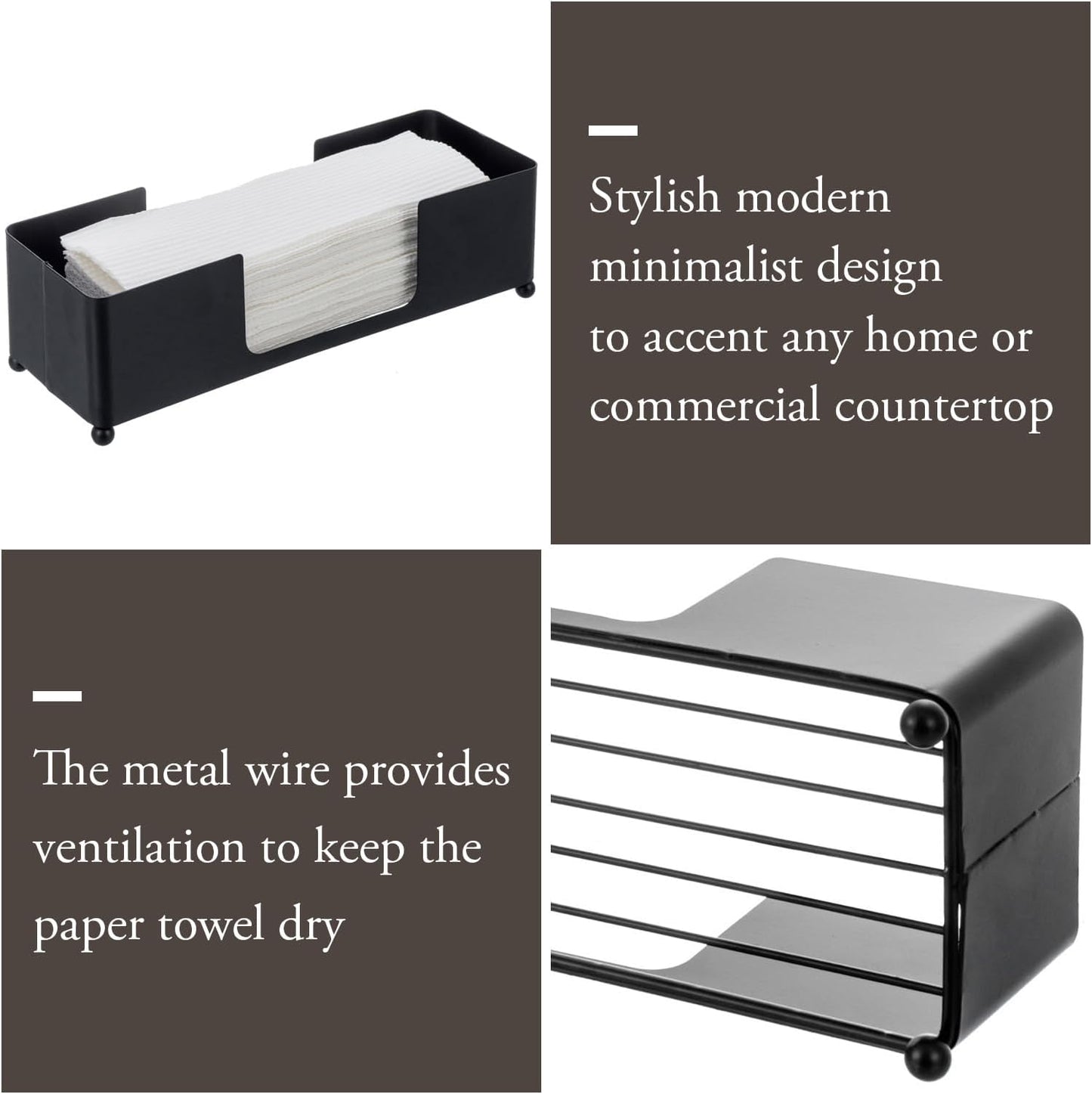 MyGift Modern Matte Black Metal Tabletop Paper Hand Towel Holder, Commercial Countertop Tissue Dispenser Tray