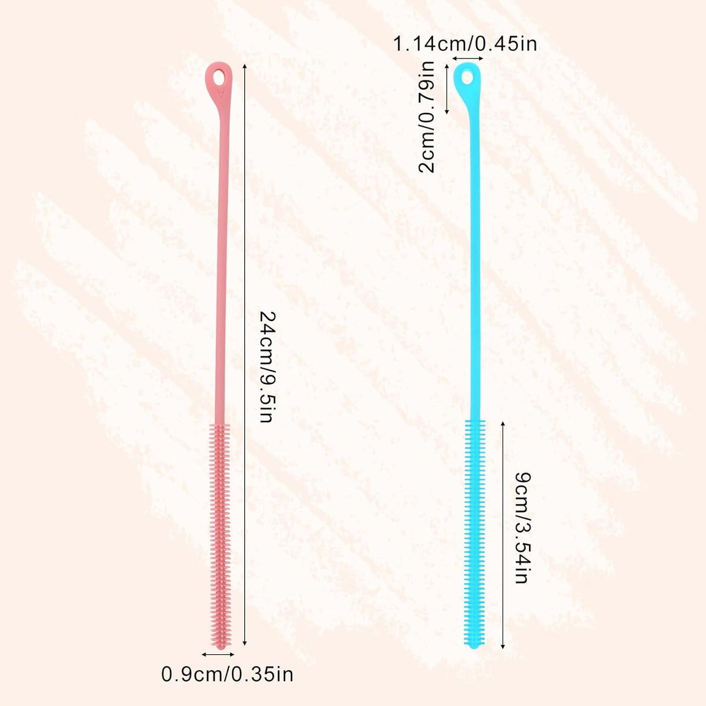 2pcs Silicone Straw Cleaner Brush, 9.44in Extra Long Reusable Straw Brush for Stanley, Metal, Glass Straws, Bendable Travel Drinking Bottle Lid Cleaning Tool for Crevice Pipe Tube (Pink, Blue)