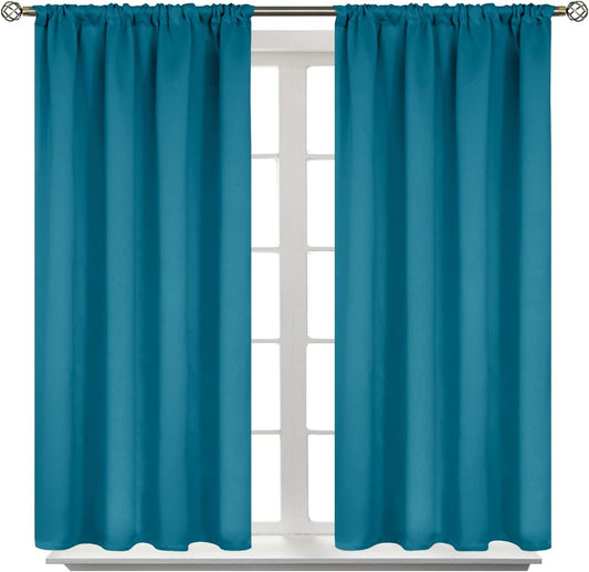 BGment Peacockblue Blackout Curtains 54 Inch Length for Bedroom - Short Thermal Insulated Window Drapes Room Darkening with Rod Pocket for Kitchen Bathroom Living Room, 42 x 54 Inch, 2 Panels