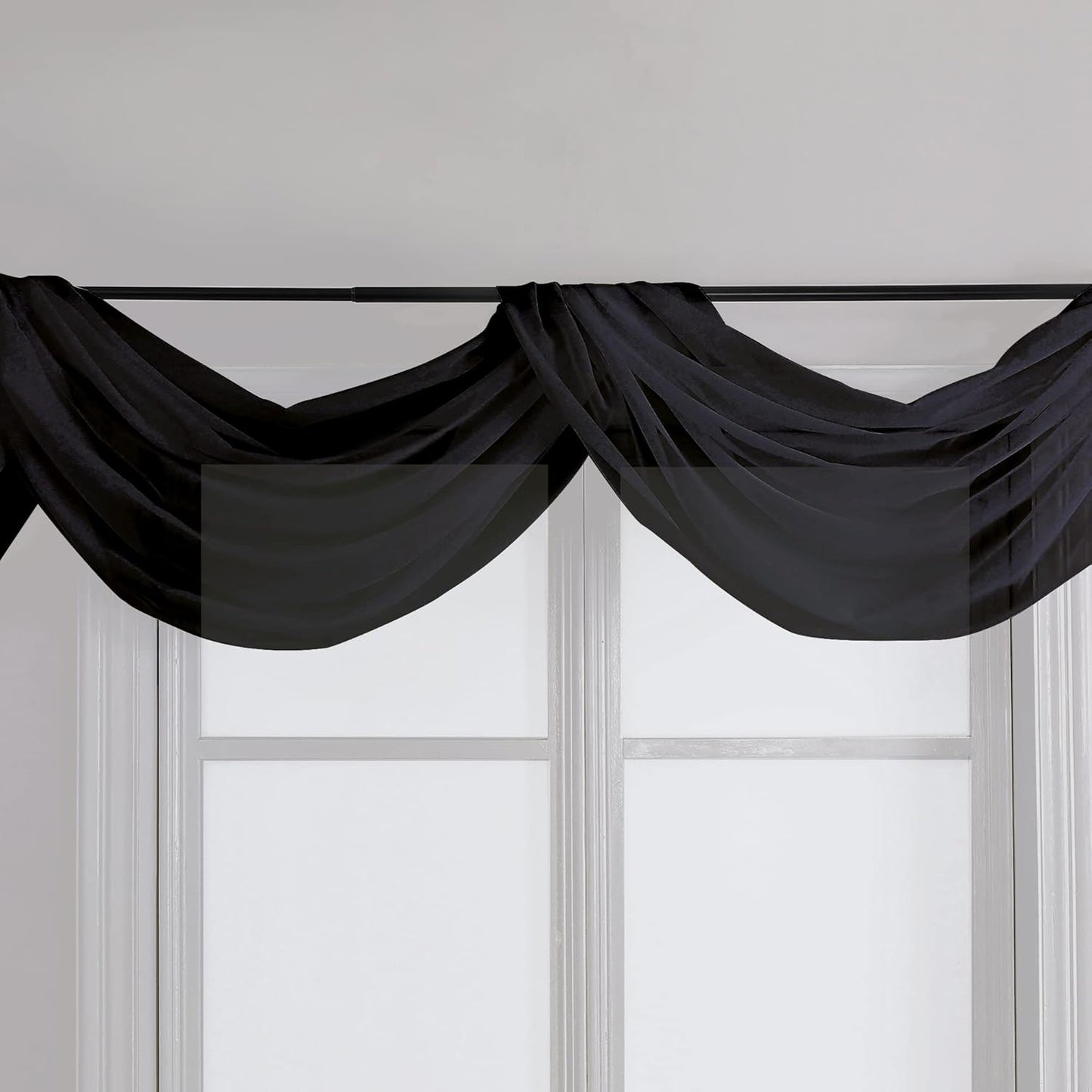 Chyhomenyc Black Sheer Scarf Valances for Windows 216 Inch Extra Long, Window Scarf Drapes Rod Pocket Backdrop for Wedding Arch Draping/Party/Canopy Bed/Living Room, 2PC, 18 Feet Length