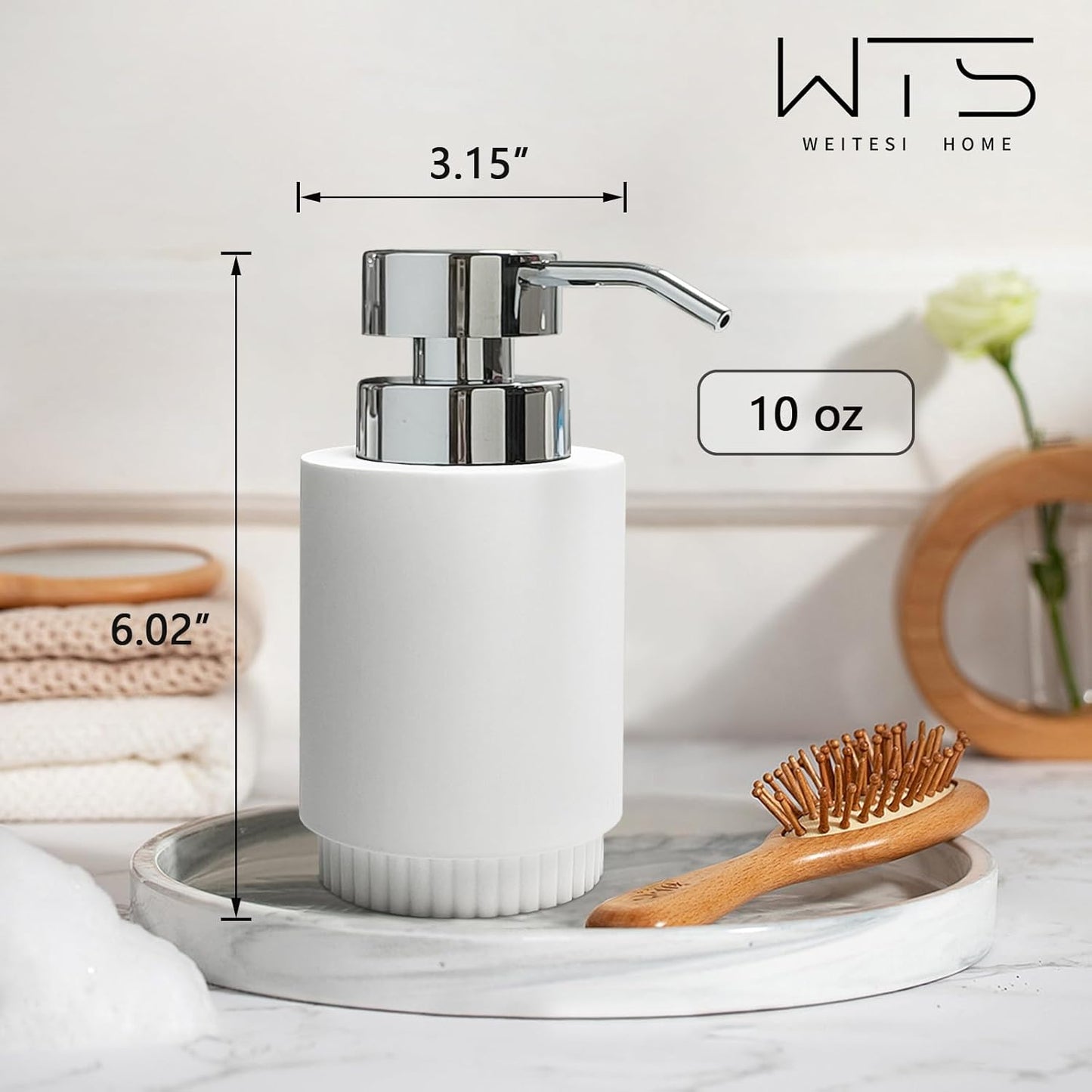 Resin Soap Dispenser for Bathroom, Hand Lotion Liquid Dispenser Easy-to-Press with Reusable Plastic Pump for Shampoo Bathroom Kitchen Countertop Rust-Proof 10 oz White
