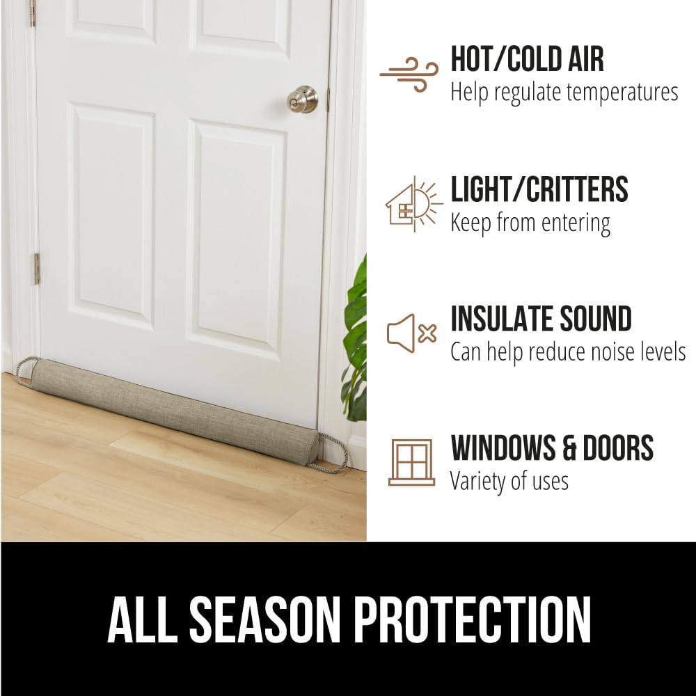 GORILLA GRIP Door Draft Stopper for Bottom of Doors, Weather Stripping Seal Blocks Hot Air, Noise, Bugs, Keeps Cold AC in, Sound Proofing Easy Install Gap Filler, Home Essentials, 34 Inch, Beige