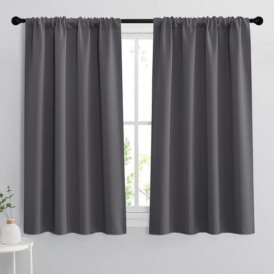 RYB HOME Curtains for Bedroom 63 inches Long, Blackout Thermal Insulating Window Treatment Drapes for Living Room Bathroom Basement Laundry Classroom, W 34 x L 63, Grey, 2 Panels