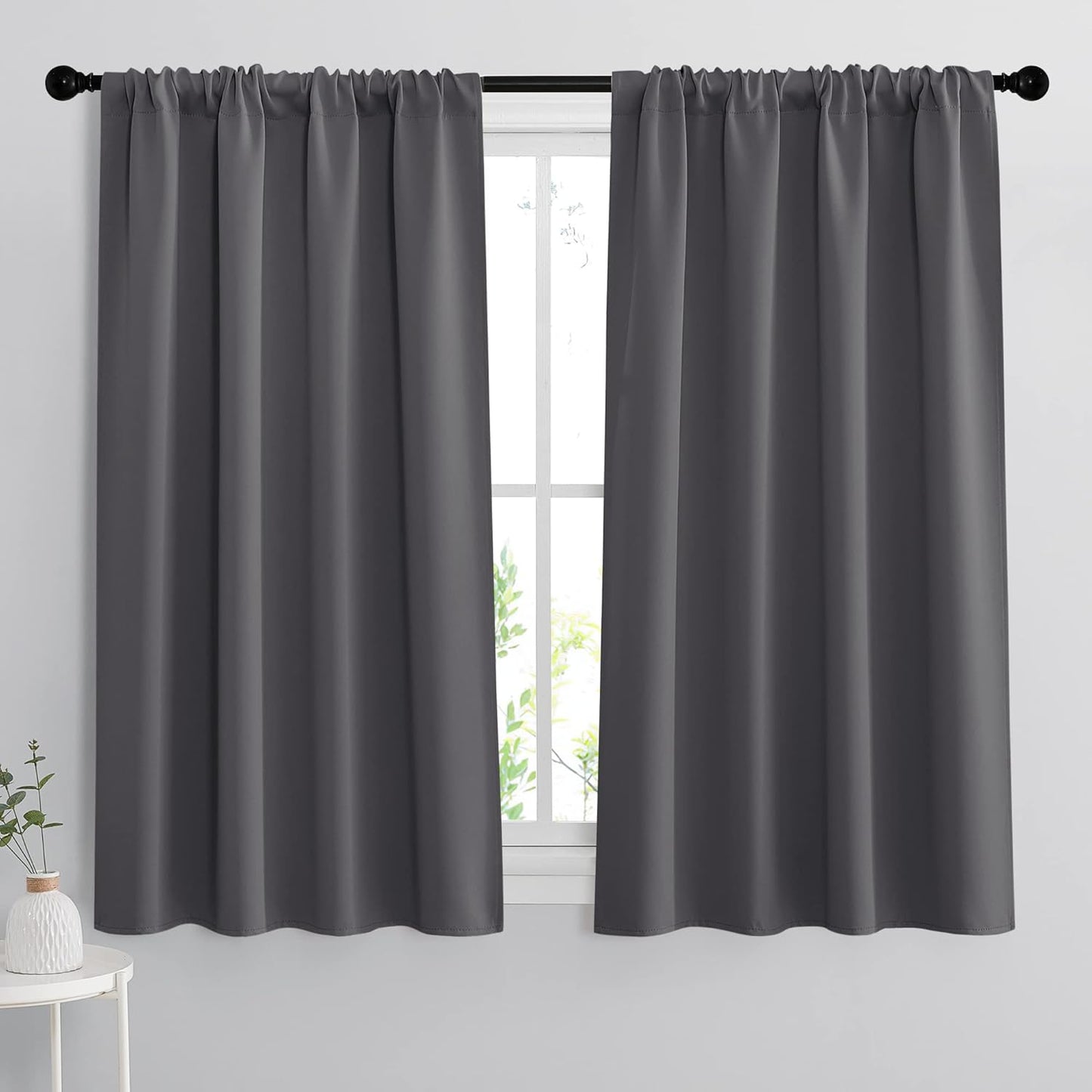 RYB HOME Blackout Curtains Thermal Insulated Panels Decor Slot Top Rod Pocket Blackout Drapes for Living Room Small Window Dressing Energy Saving & Room Darkening, 42 x 54, Grey, 2 Pieces
