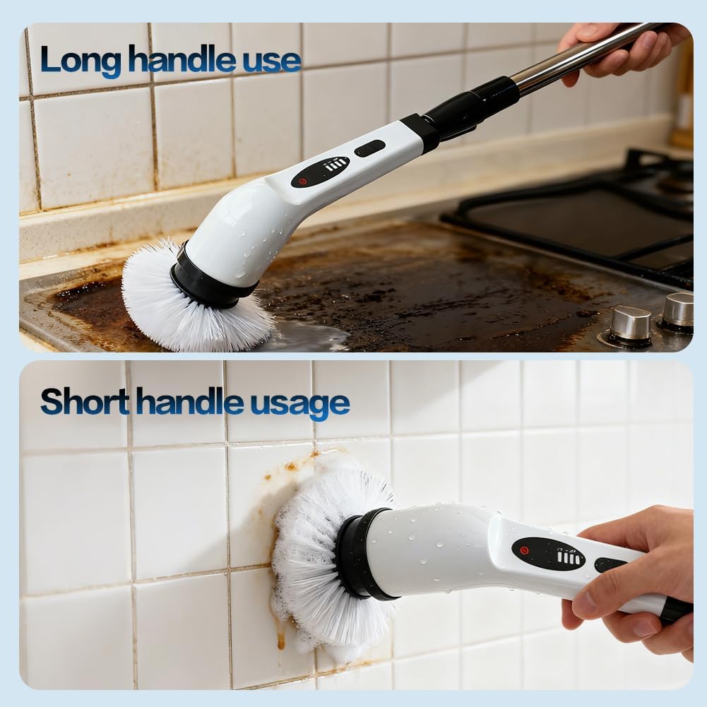 Cordless Electric Spin Scrubber, IPX7 Waterproof Power Scrubber with 9 Replaceable Brush Heads, Rechargeable Bathroom Cleaning Brush for Tile, Grout, Shower, Corners, Crevices