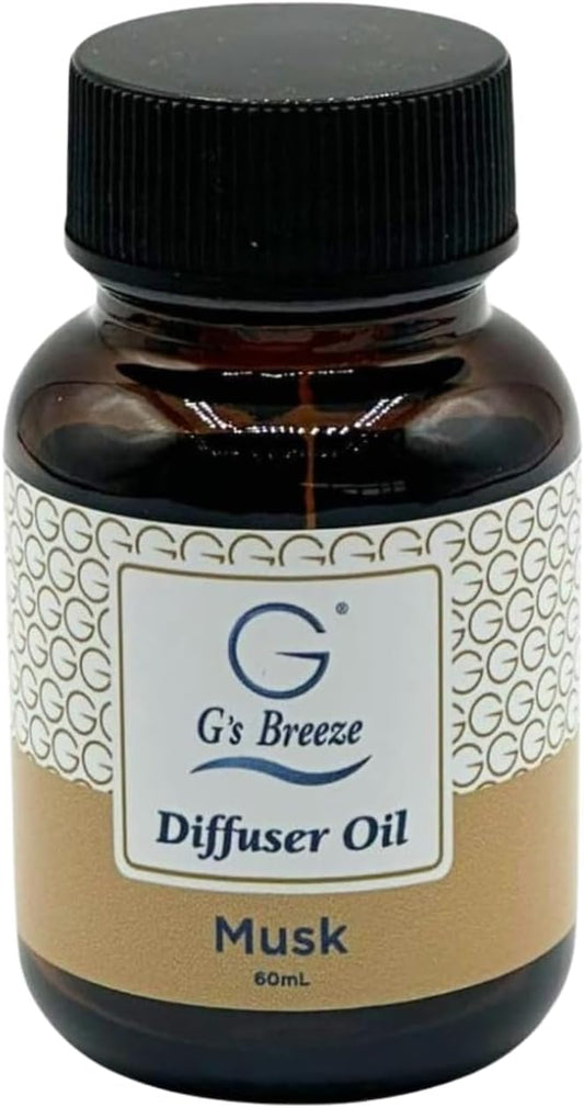 G’s Breeze Musk Diffuser Oil Refill – Warm, Rich & Soothing Musk Scent – Ideal for Bedrooms, Living Rooms, Offices & More – Elevate Your Space with a Timeless Aroma – 60 ML