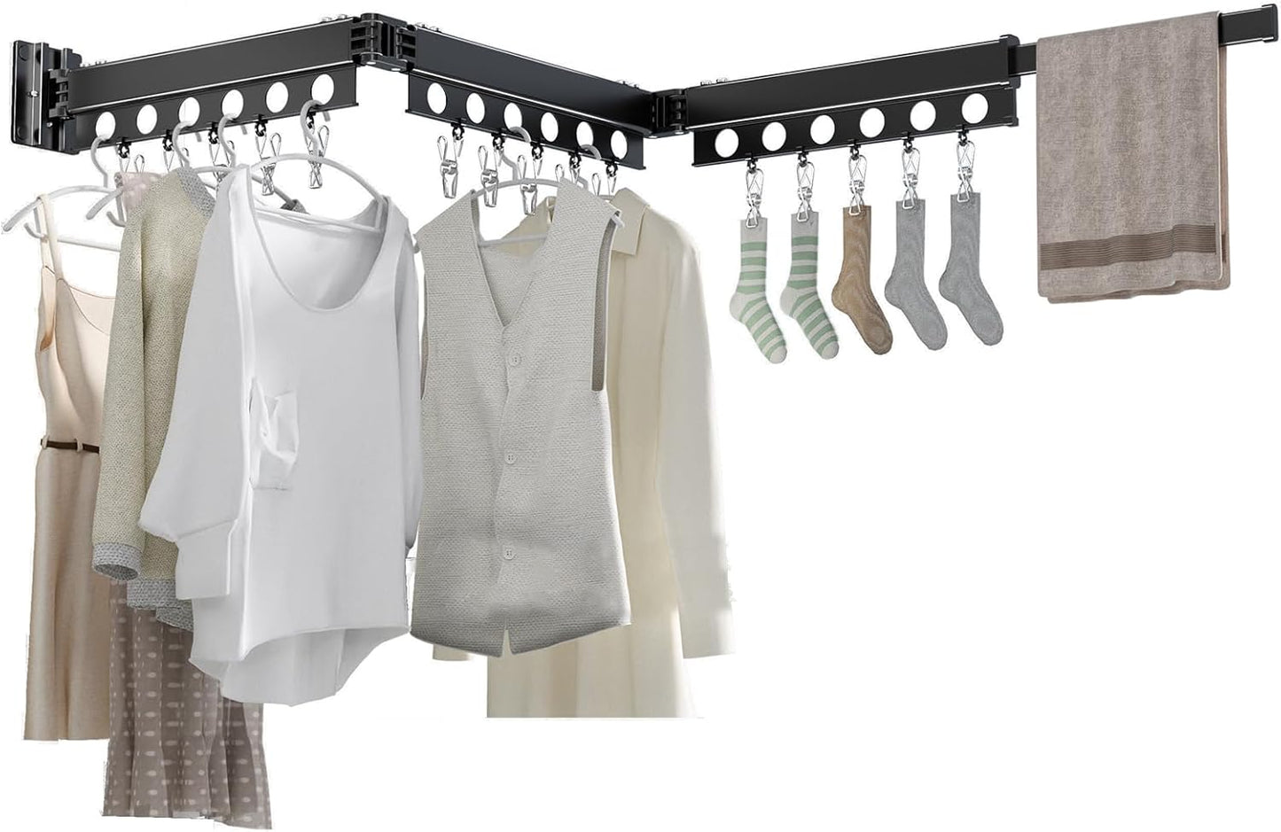 Clothes Drying Rack Foldable Wall Mounted Drying Rack 3 Fold Black-Laundry Drying Rack Durable Clothing Racks for Hanging Clothes