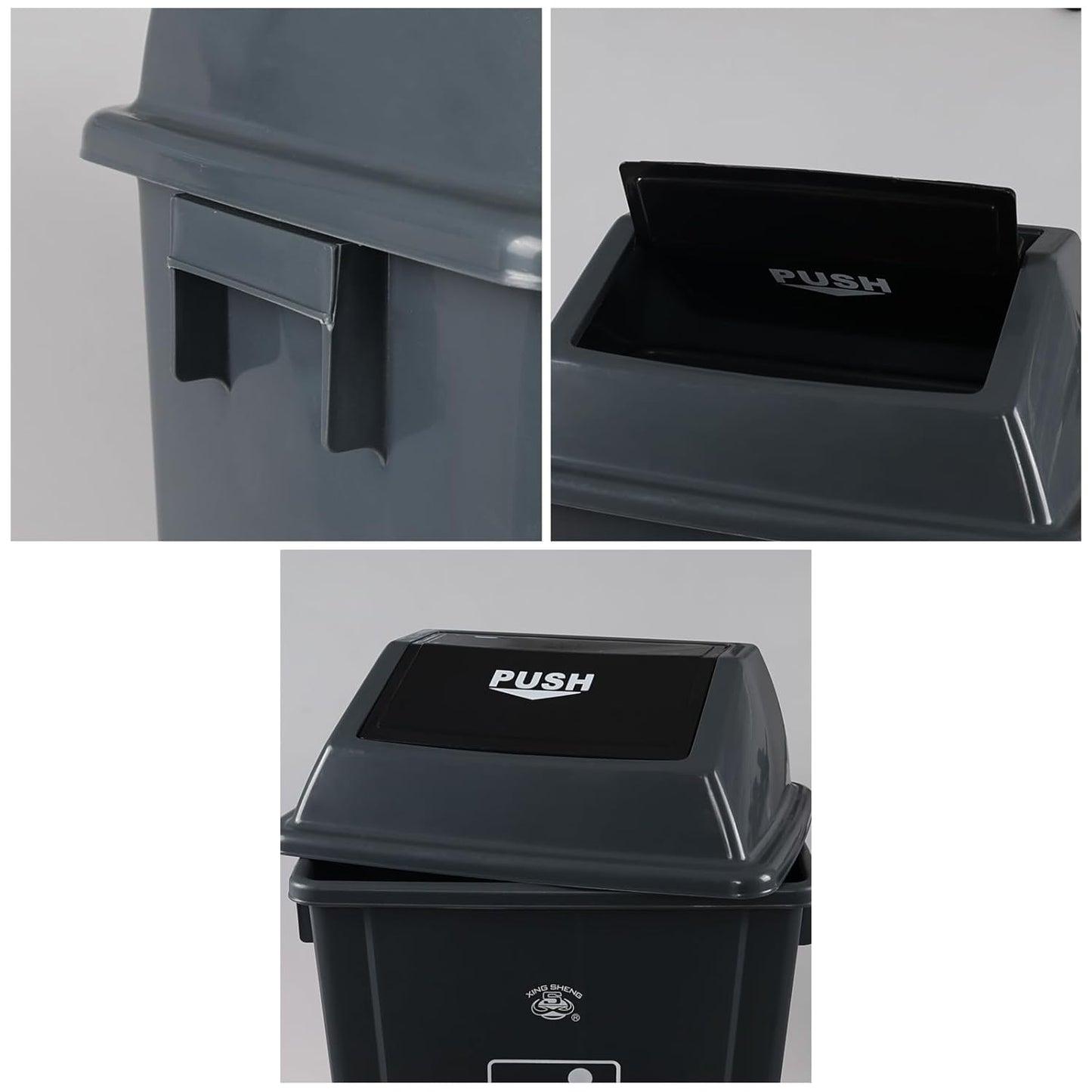 18 Gallon Tall Plastic Trash Can with Swing Lid, 4 Pack Gray Large Kitchen Garbage Bins