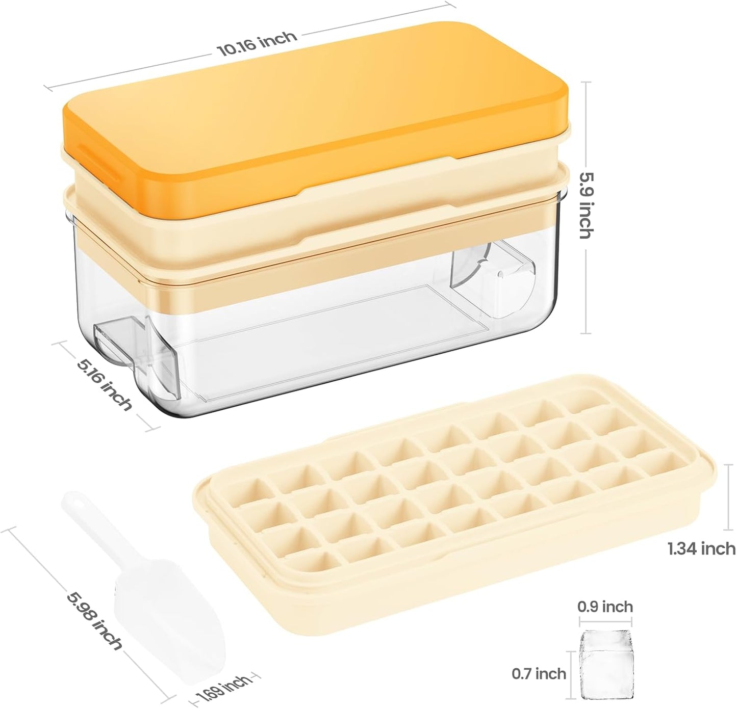 PHINOX Ice Cube Tray with Lid and Bin, Ice Trays for Freezer, Flexible Ice Cube Trays, Making 64 pcs Ice Cubes, Chilling Cocktail, Whiskey, Coffee, with 2 trays, Ice Container, Scoop&Cover, BPA Free