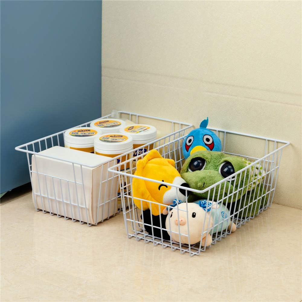 SANNO Freezer Baskets Wire Storage Baskets Closet Storage Baskets Bins Refrigerator Storage Containers for Home Office, Bathroom, Pantry Organization Storage Bins -Set of 3, White, 15.7"