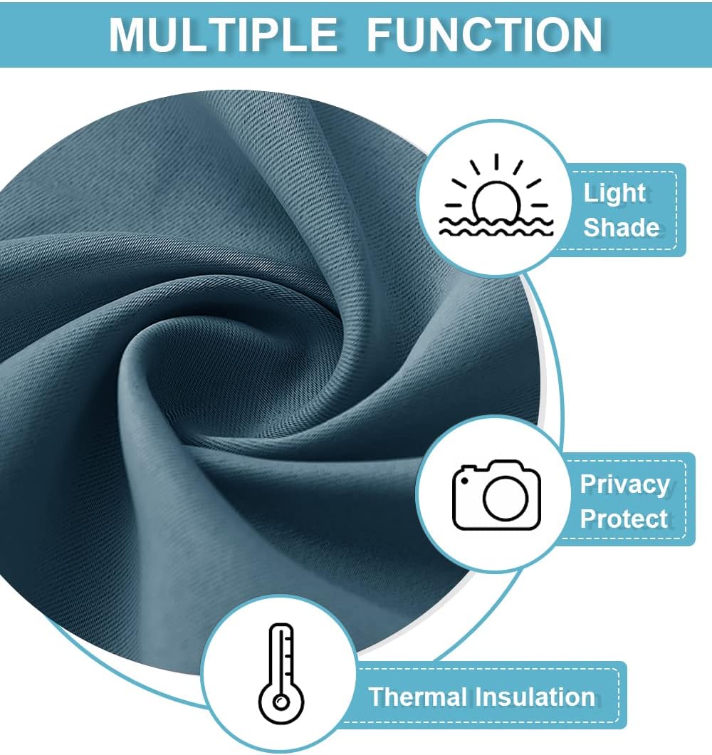 RYB HOME Blue Blackout Curtains for Living Room Ceiling to Floor Privacy Window Curtains Room Darkening Drapes for Bedroom Office, W52 x L108 inch, 2 Panels, Slate Blue