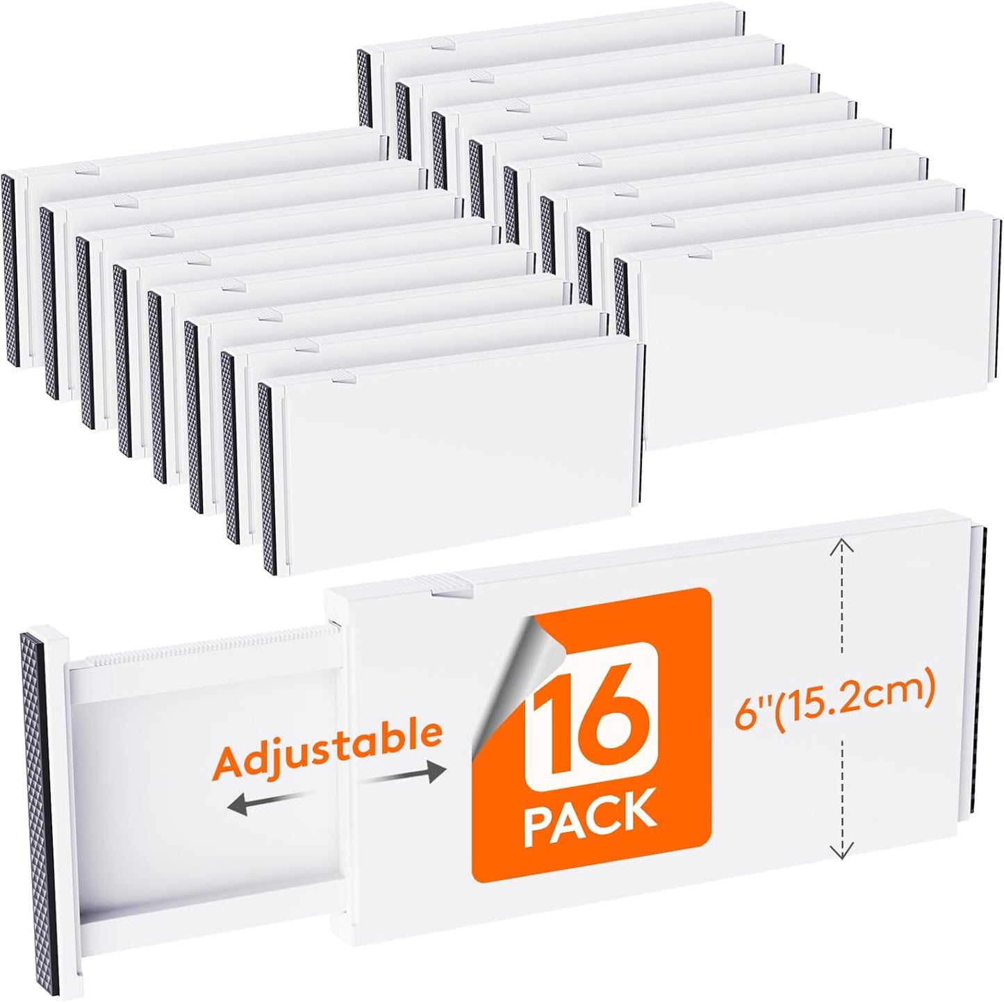 Lifewit 16 Pack Drawer Dividers Plastic 6" High, 13.5-22" Adjustable Drawer Organizers for Clothes, Expandable Dresser Separators in Bedroom/Bathroom/Kitchen/Vanity/Office Organization and Storage