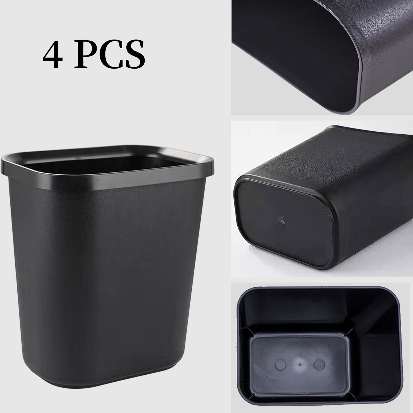 Black Small Trash Can 4Pack, 2Gallon/8 L Plastic Office Trash Can Garbage Can Under Desk, Trash Cans for Bedroom, Office and Kitchen, Bathroom Trash Can Fits Narrow Space, Plastic Trash Can