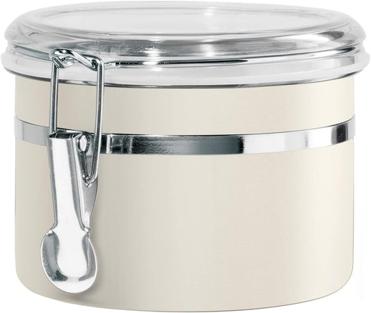 Oggi Stainless Steel Kitchen Canister 26 fl oz, Gray - Airtight Clamp Lid, Clear See-Thru Top - Ideal for Kitchen Storage, Food Storage, Pantry Storage. Size 5" x 3.5".