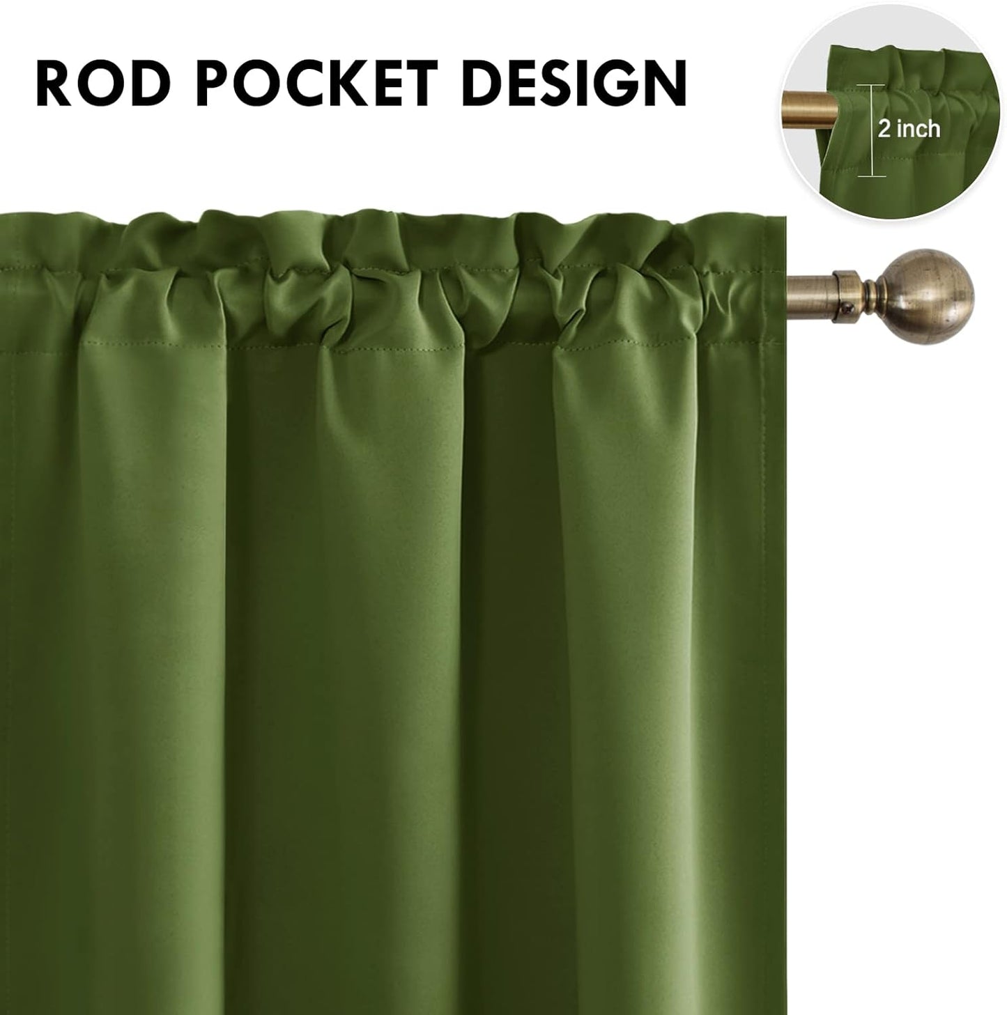 DWCN Blackout Curtains Room Darkening Thermal Insulated Bedroom Curtains Window Curtain Panels, 42 x 84 inches Long, Set of 2 Olive Green Rod Pocket Drapes
