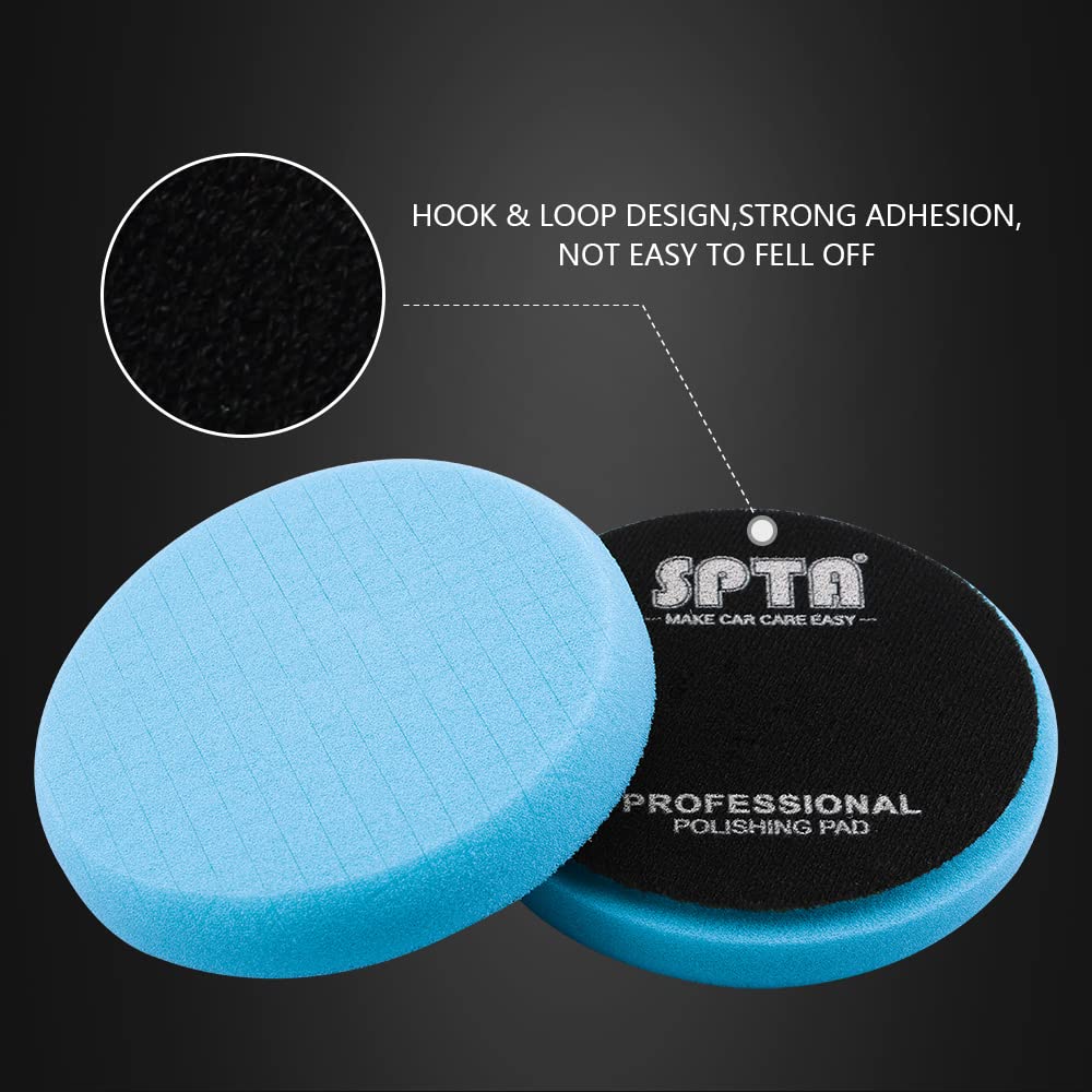 Blue Polish Pad, Buffing Polishing Pads, SPTA 1Pc 5.5 Inch Face for 5 Inch 125mm Backing Plate Compound Buffing Sponge Pads for Car Buffer Polisher Compounding, Polishing and Waxing -FPTSS5B