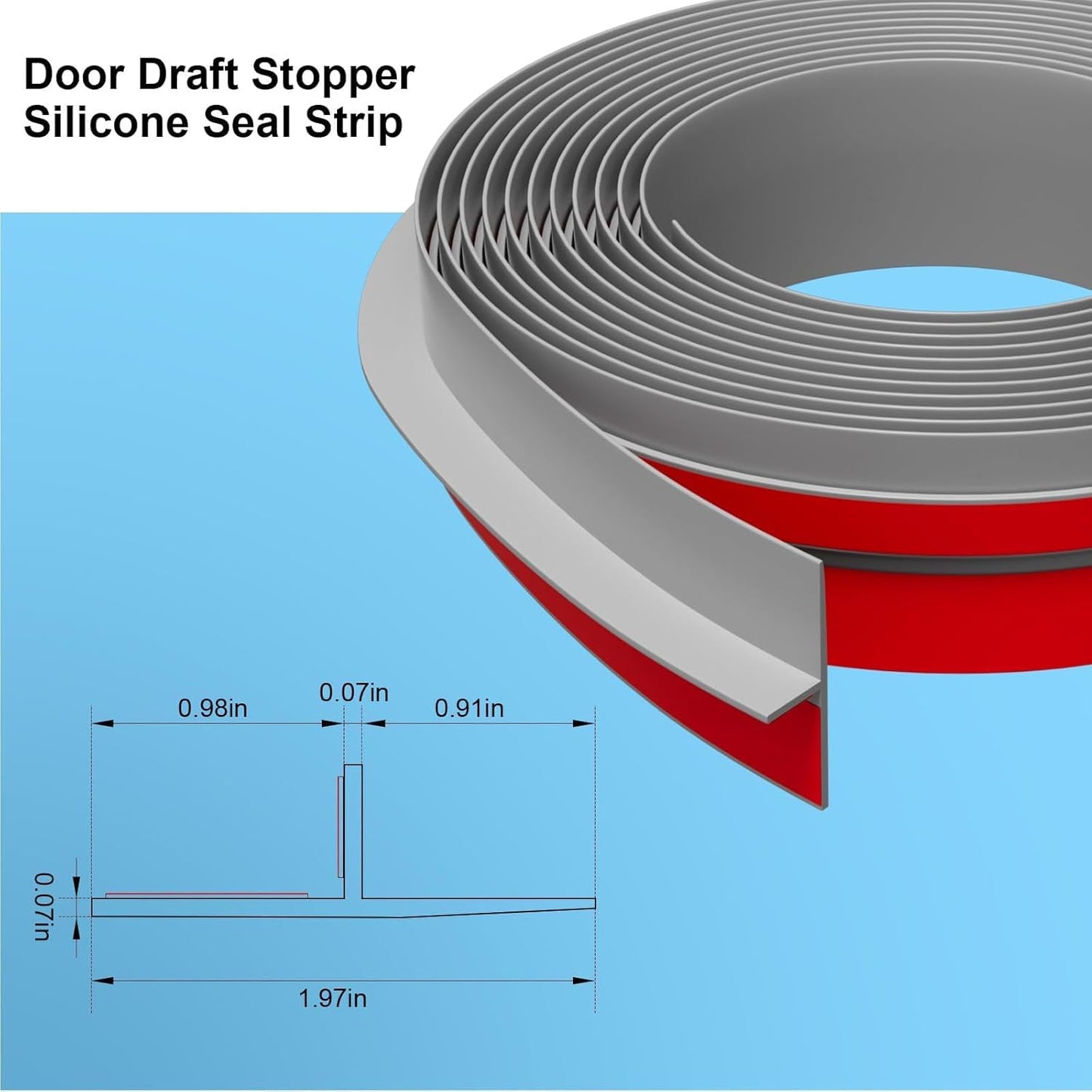 T-Shaped Door Draft Stopper, 1.97 in x 10 Ft Silicone Seal Strip for Windows Gaps, Weather Stripping Seal Strip Shower Sweep, Grey