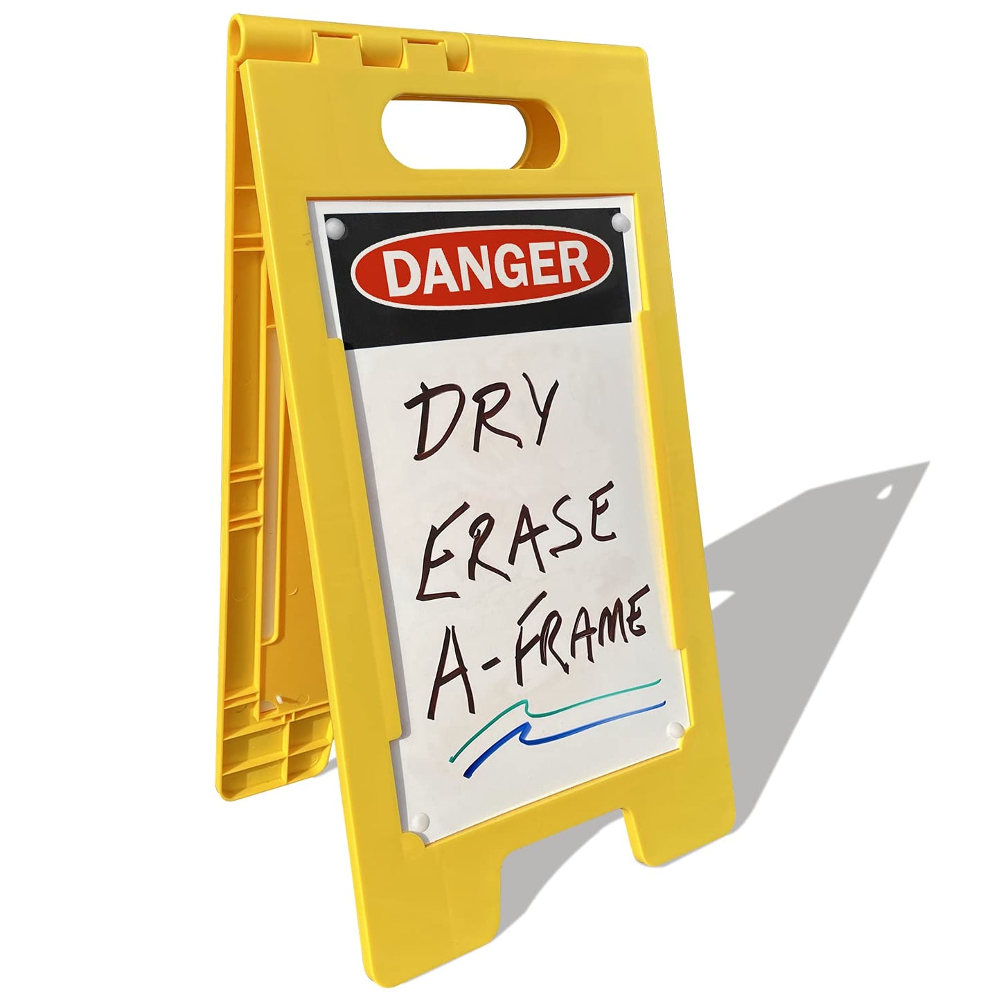 SmartSign 25 x 12 inch “Danger” Dry Erase Two-Sided Folding Floor Sign, Write-On, Portable and Lightweight A-Frame, Easy Grip Handle, Plastic, Multicolor, Made in USA