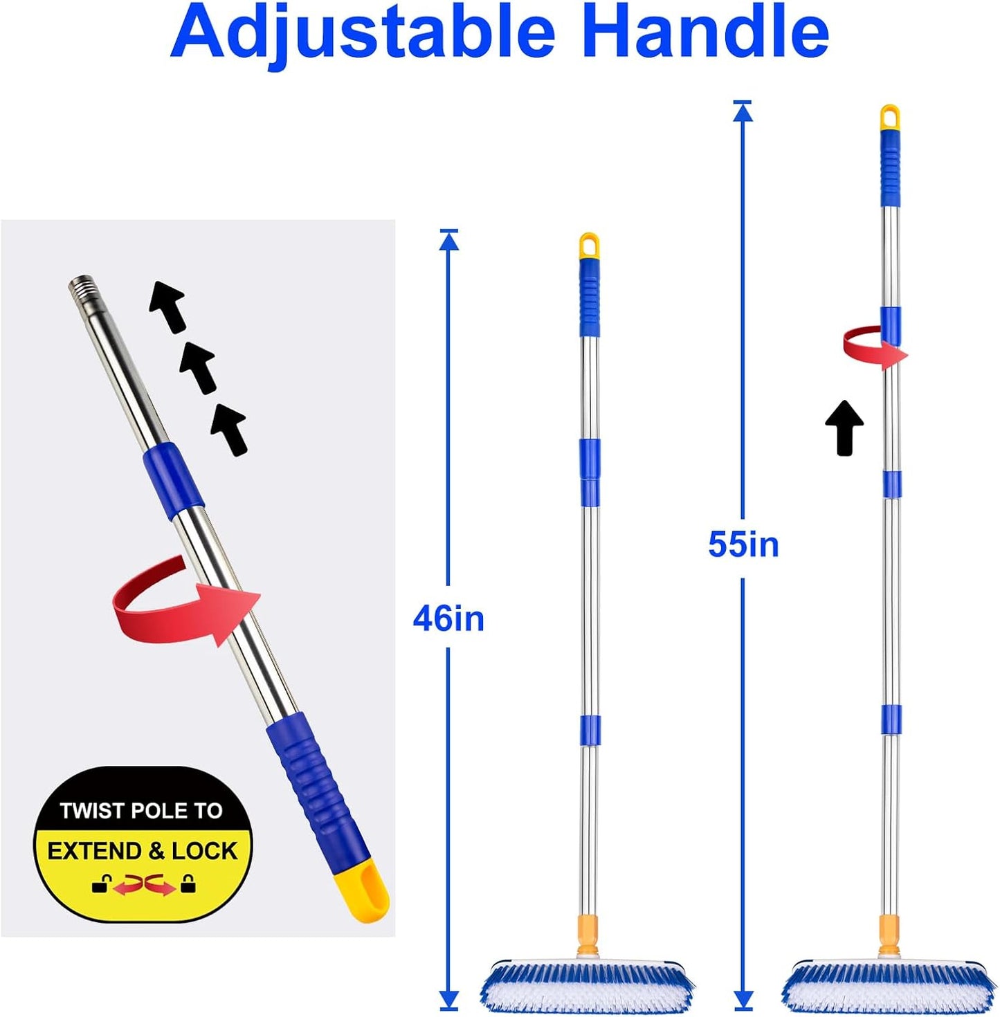 ITTAHO Floor Scrub Brush - 2 in 1 Deck Scrub Brush with Long Handle for Tile, Deck, Patio, Marble, Garage, Wall, Kitchen, Bathroom