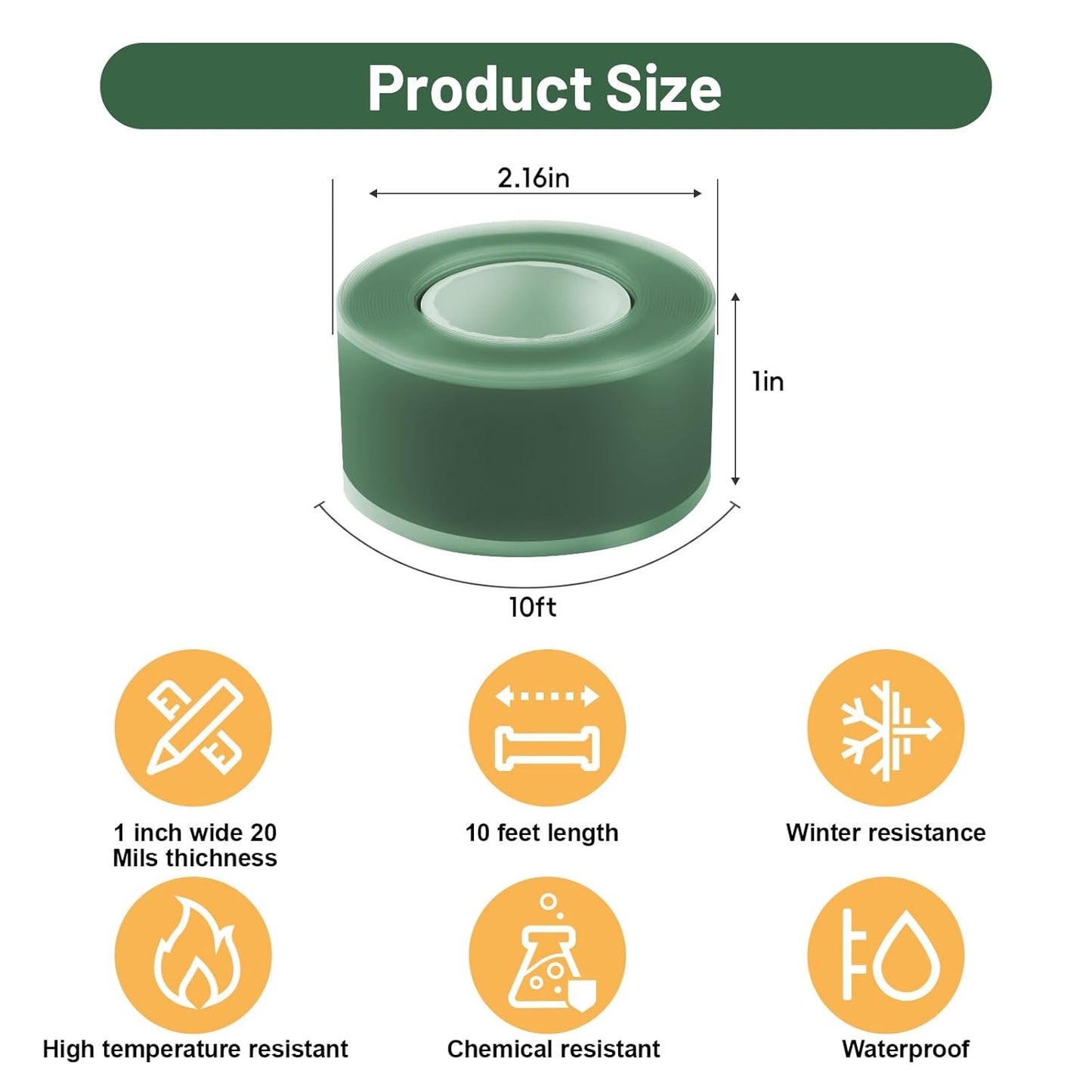 Self Fusing Silicone Tape 4 Rolls 1 in x 10' Green Waterproof Rescue Tape Rubber Leak Silicone Self-amalgamating Tape for Plumbing, Sealing Pipes, Hose Repair, Outdoor Coax and Tool Fixation