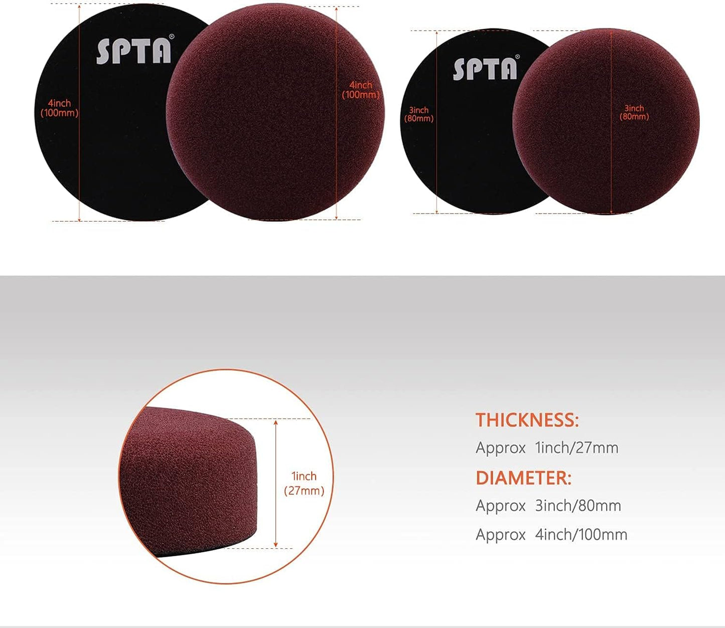 SPTA Mini Orbital Polisher - 3 Inch 10mm/780W Variable Speed Dual Action With Polishing Pads, Sanding Discs, Pad Conditioning Brush
