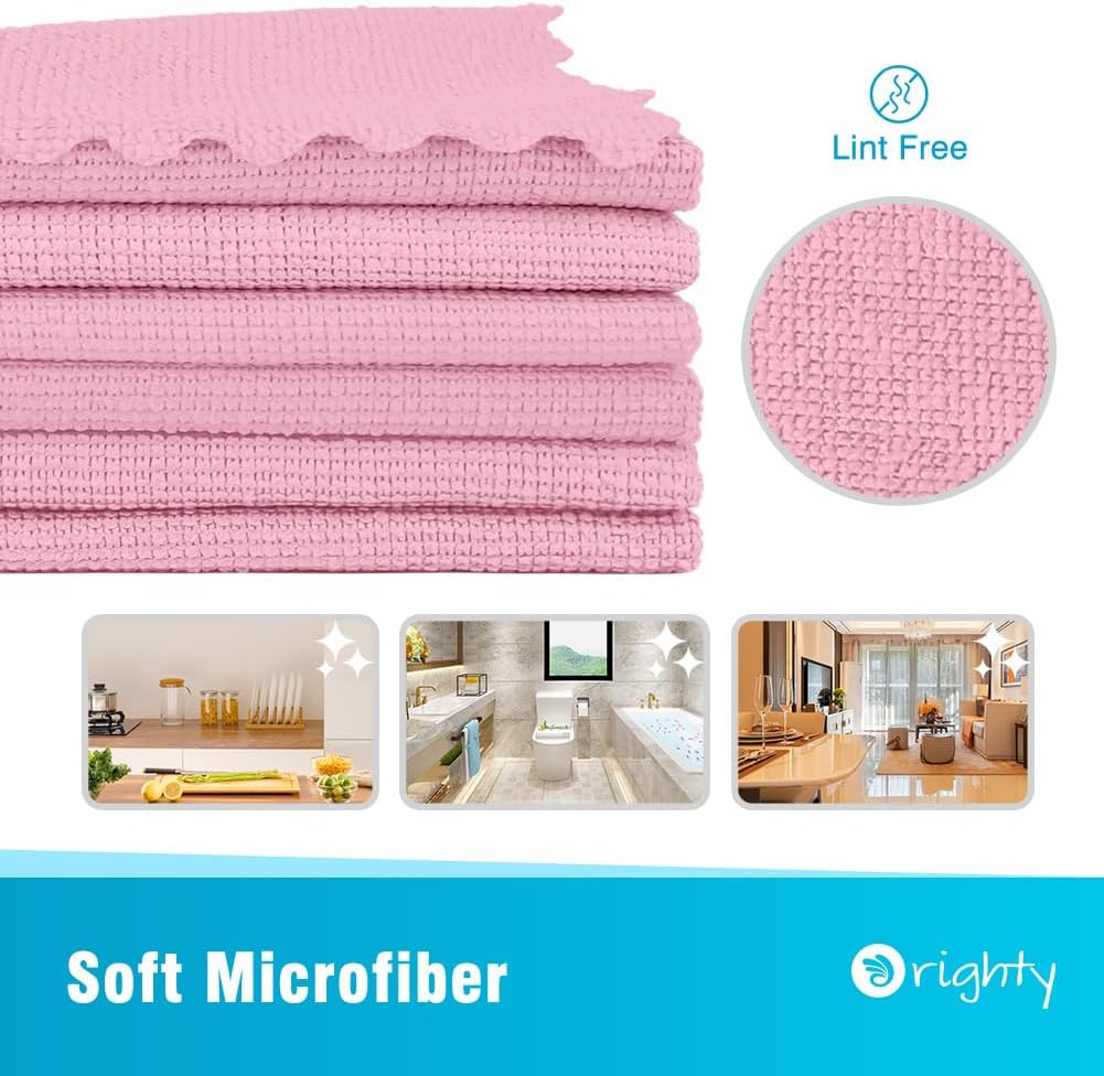 Orighty Microfiber Cleaning Cloth, 24 Pack Highly Absorbent Cleaning Supplies, Reusable Clean Rags for House, Microfiber Cloth for Kitchen, Window, Car Care, 11.5x11.5 inch Pink