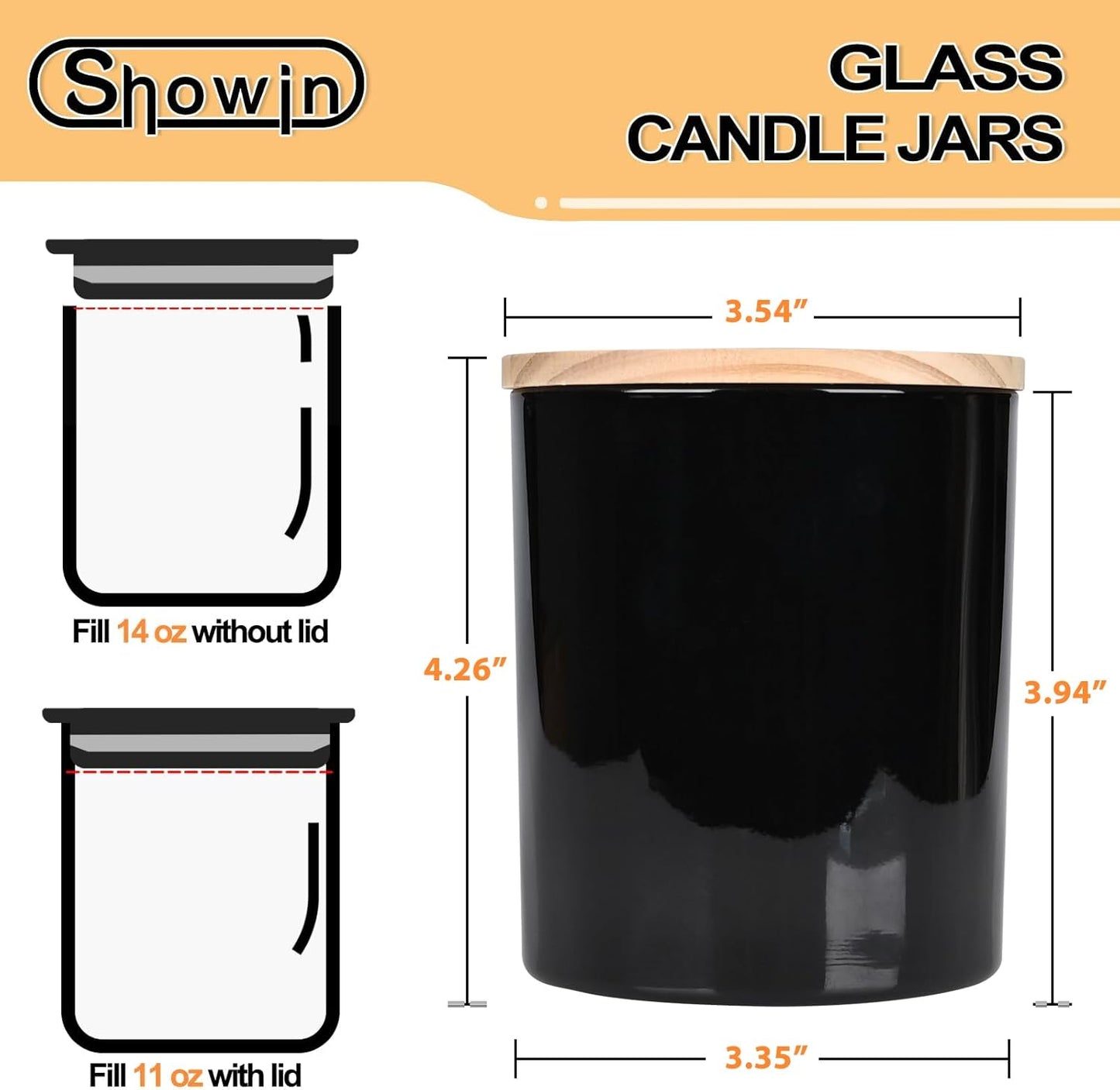 Thick Candle Jars for Making Candles 12 Pcs, 14 OZ Empty Jars with Wood Lids for Candle Making, Sample Container, Light Black