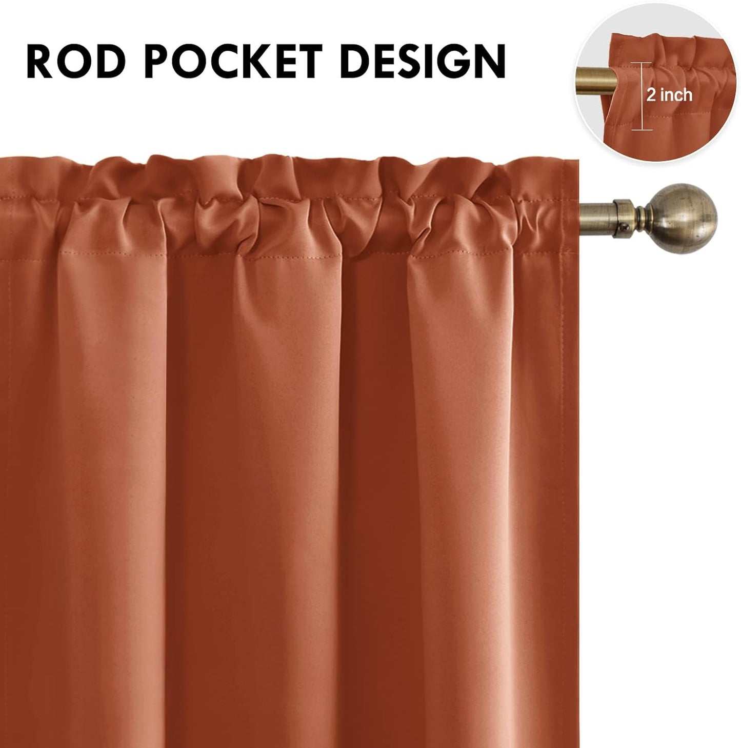 DWCN Blackout Curtains Thermal Insulated, Energy Saving & Noise Reducing Bedroom and Living Room Curtains, Burnt Ochre, W 42x L 54 Inch, Set of 2 Rod Pocket Curtain Panels