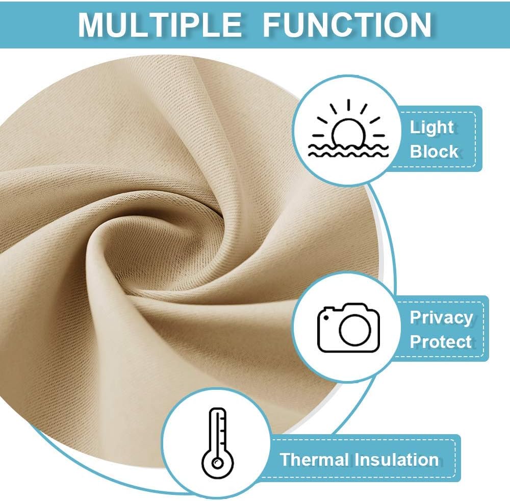 RYB HOME Blackout Curtains for Living Room, Large Window Shades for Bay Window Dining Parlor Bedroom Patio Door, Wide 34 x Long 80 inches, Biscotti Beige, 2 Panels