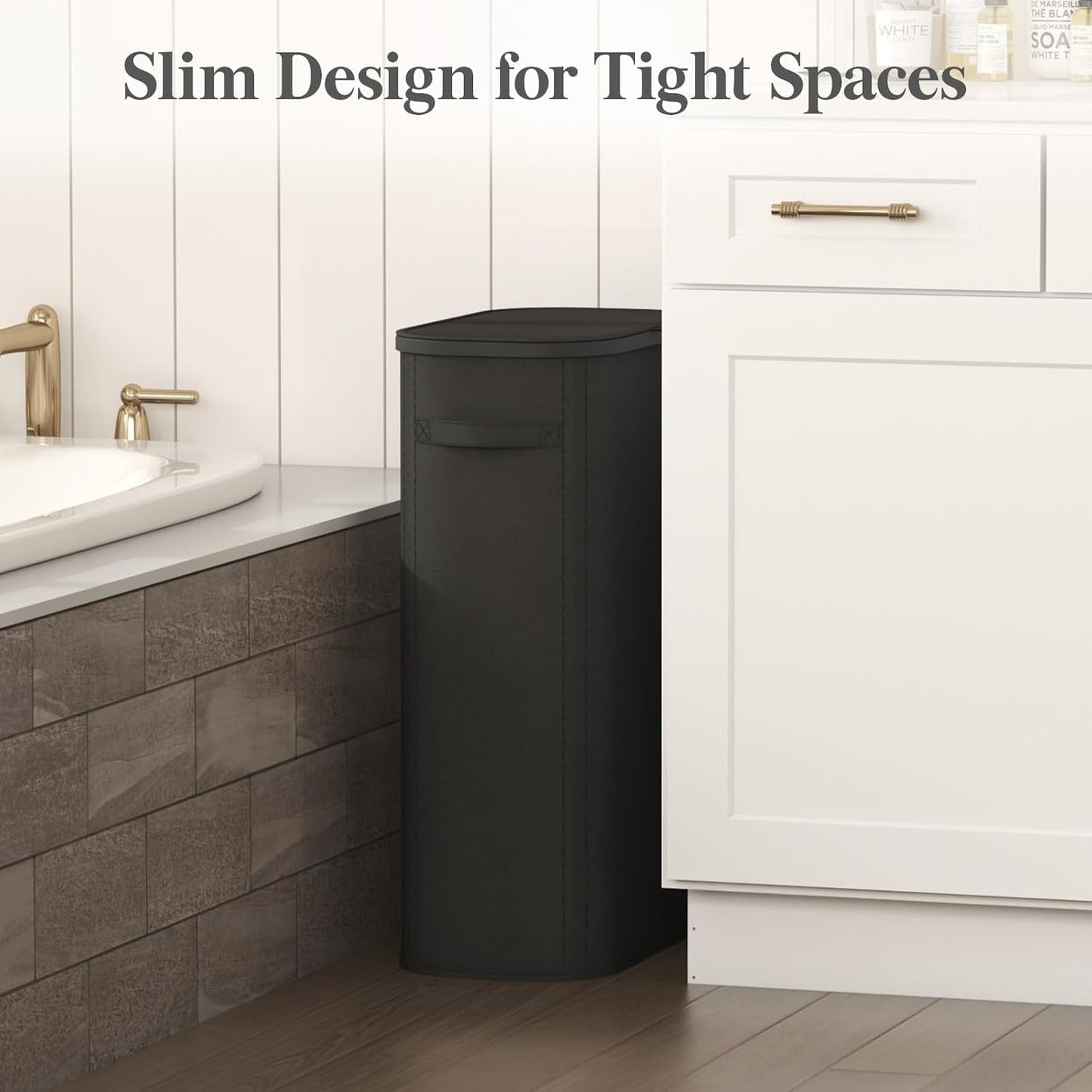 Lifewit 65L Slim Laundry Basket with Lid, Narrow Large Laundry Hamper with Plastic Handles and Removable Bag, Tall Foldable Dirty Clothes Hampers for Laundry Room, Bedroom, Bathroom, Dorm, Black