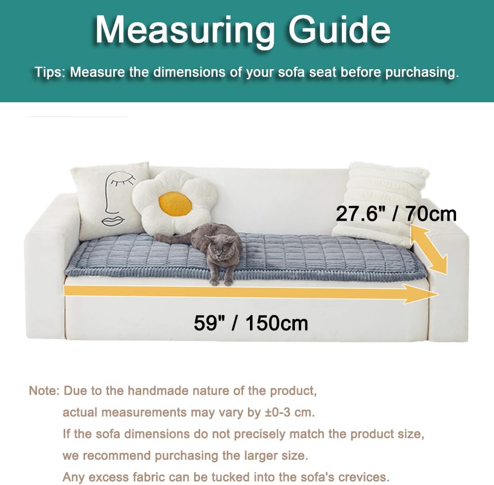 Couch Cover for Dogs Washable, Fuzzy Pet Couch Covers for 3 Cushion Sofa Pet Friendly, Non Slip Sofa Cover (Light Gray, 27.6" x 59"/70 x 150cm)