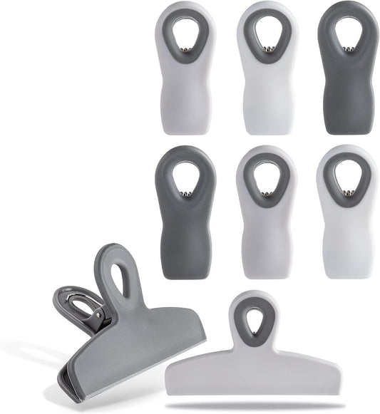 COOK WITH COLOR Bag Clips - Heavy Duty Chip Clip and Refrigerator Magnet Clips for Food Storage with Air Tight Seal Grip, Grey Ombre, Pack of 8
