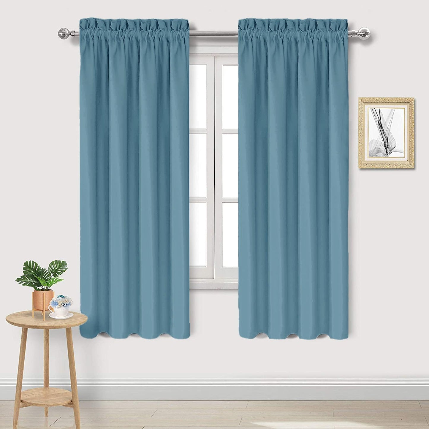 DWCN Blackout Curtains for Living Room Thermal Insulated, Energy Saving & Noise Reducing Bedroom Curtains, Stone Blue, W 42x L 63 Inch, Set of 2 Rod Pocket Curtain Panels
