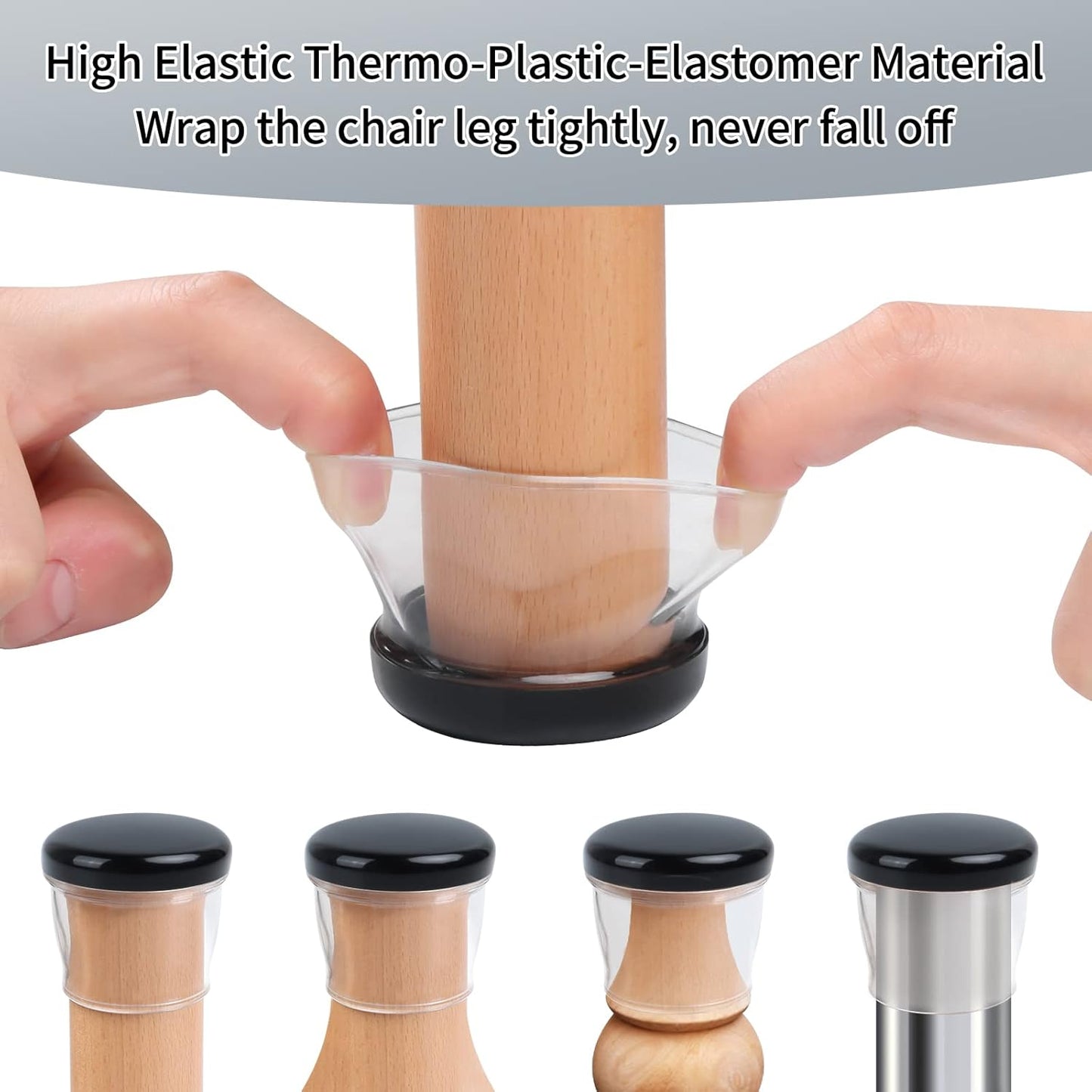 Ezprotekt 8 Pcs Large Clear Chair Leg Sliders for Carpet, Round Chair Glides for Rug, Teflon Furniture Pad Bar Stool Leg Protectors Caps - for Table, Couch, Desk Legs (XL Fit: 1-2/5" to 1-13/20")