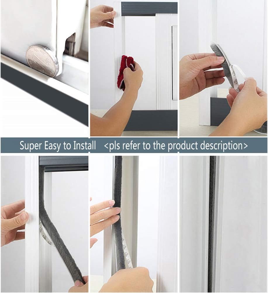 Felt Weather Stripping Door Seal Brush for Sliding Windows, Pile Self Adhesive Weatherstrip Sealer Draft Stoppers (16.5ft x11/32 x 3/16 Brush inch, Black)