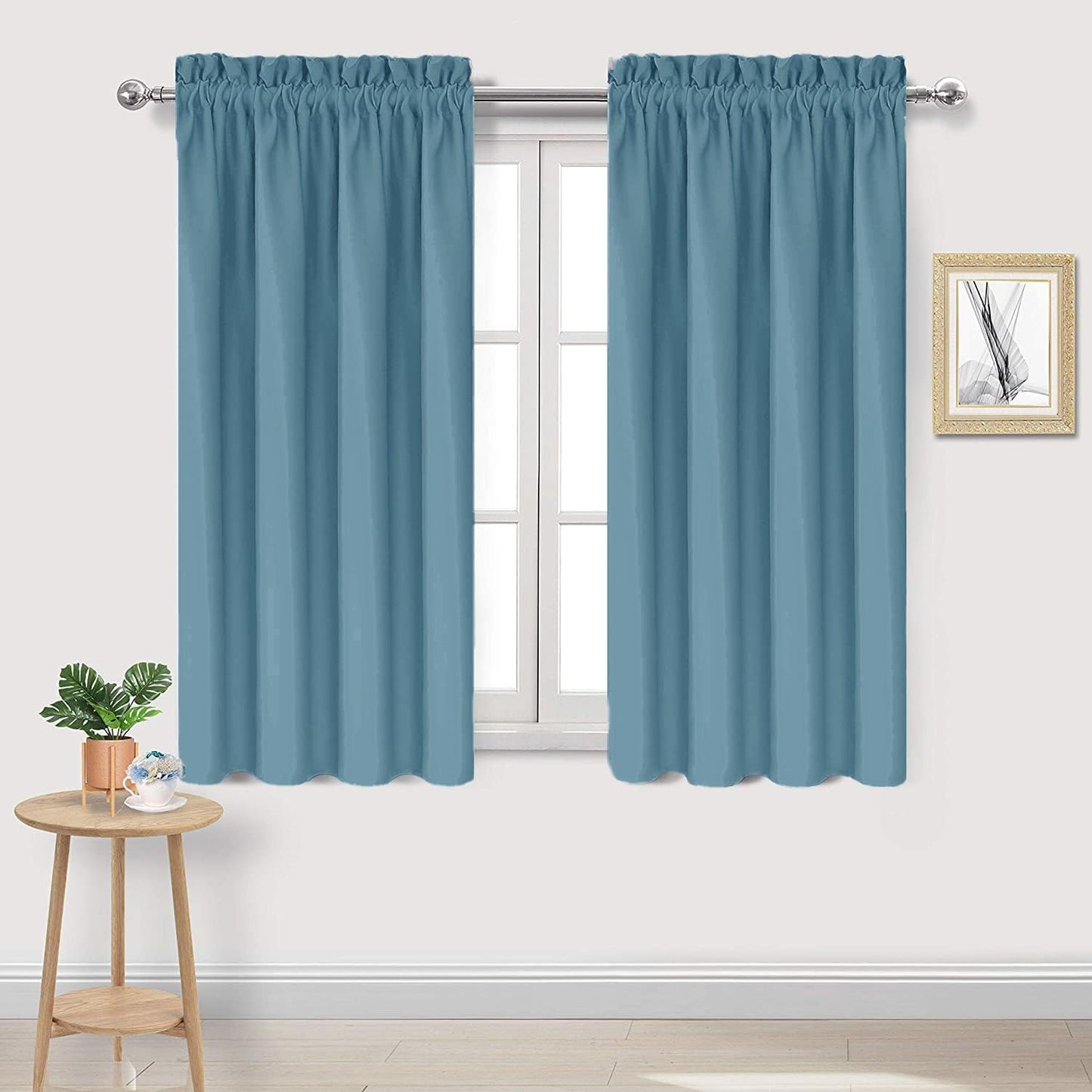 DWCN Blackout Curtains for Living Room Thermal Insulated, Energy Saving & Noise Reducing Bedroom Curtains, Stone Blue, W 42x L 54 Inch, Set of 2 Rod Pocket Curtain Panels