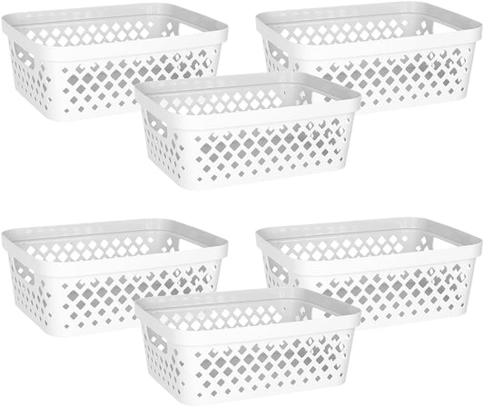 Glad Plastic Storage Basket Set, Value Pack of 6 | Open Storage Bins for Shelves, Bathroom, Pantry, Closet | Nesting Organizer Boxes with Handles, 2 Gallon, White