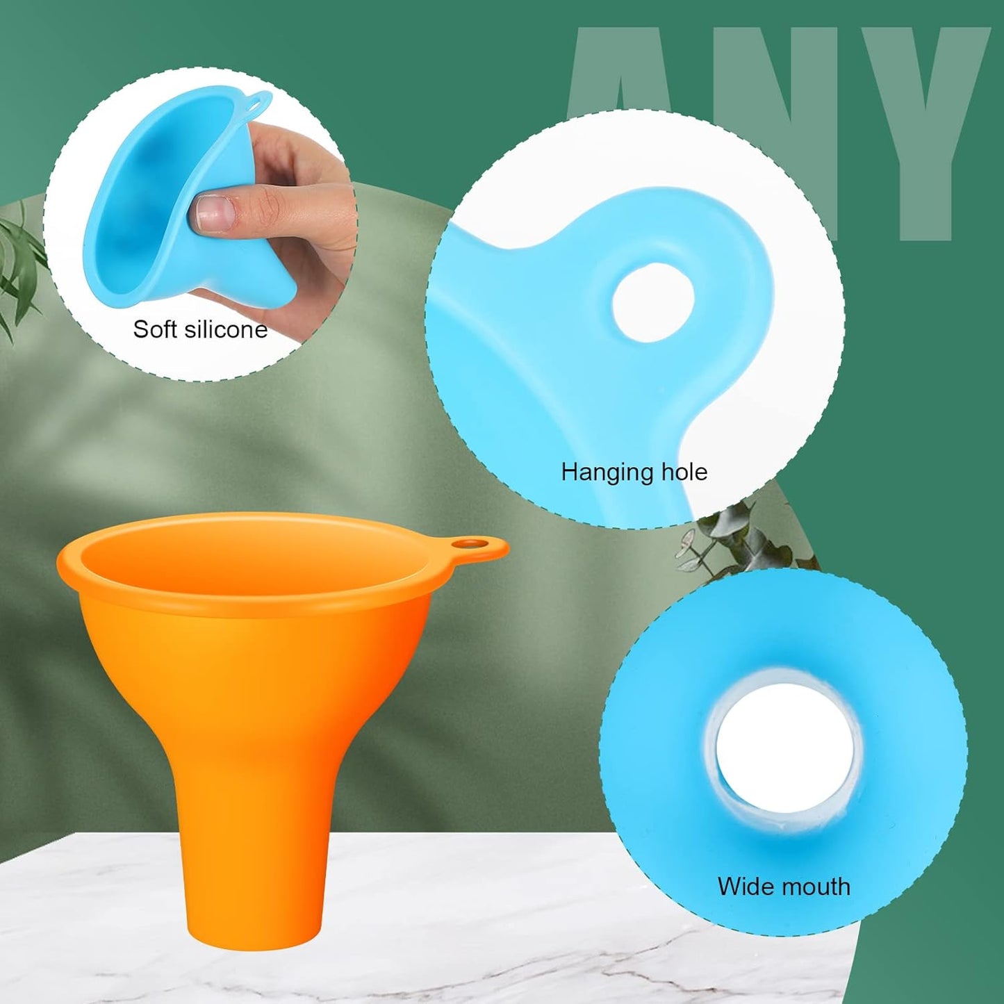 Silicone Funnels 4 Pieces Wide Mouth Funnel Flexible Condiment Sauce Canning Set for Home Restaurant Kitchen Squeeze Bottles Jars Cans, 3.2 x 1 Inch