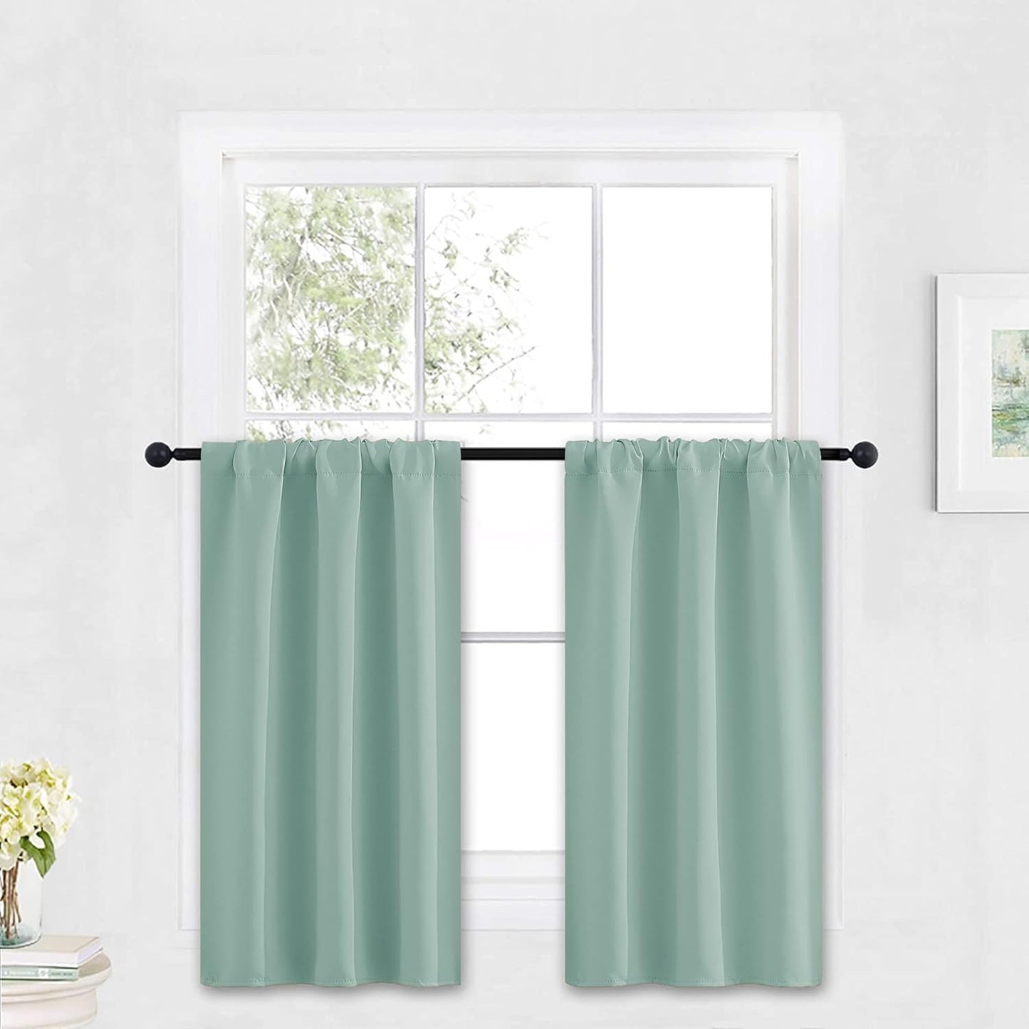 RYB HOME Bathroom Window Curtains - Super Soft Blackout Privacy Curtains for Baby Nursery Bedroom Basement Garege Workshop Kitchen Dining Living Room, W 29 x L 30, Aqua, 2 Pcs