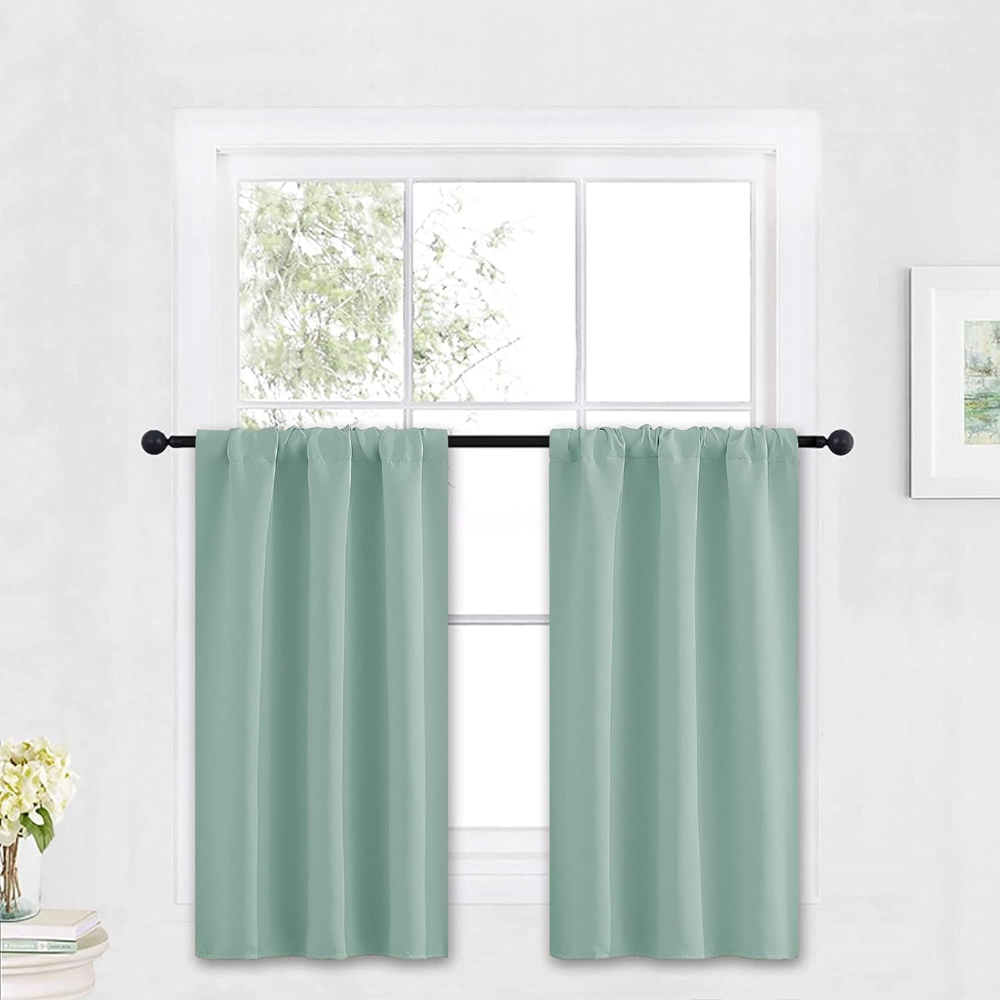 RYB HOME Small Curtains Blackout - Privacy Energy Efficiency Mini Curtains for Kids Bedroom RV Camper Windows Trailer Bathroom Kitchen Cabinet Door Window, W 29 x L 36, Aqua, 2 Panels