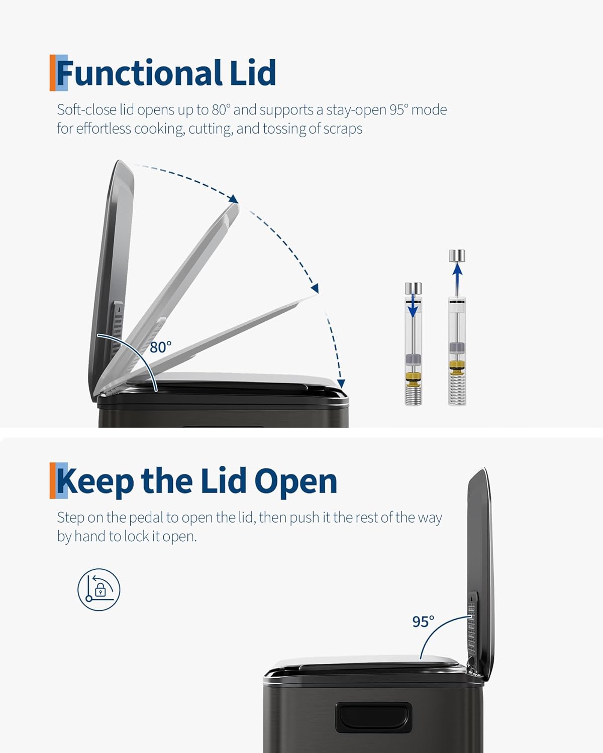 GarveeHome 2 x 8 Gallon Stainless Steel Double Trash Can with Lid for Kitchen, Large Dual Trash and Recycle Bin Combo, Step-on Kitchen Metal Garbage Cans, PP Inner Buckets, Liner Rim, Matte Black