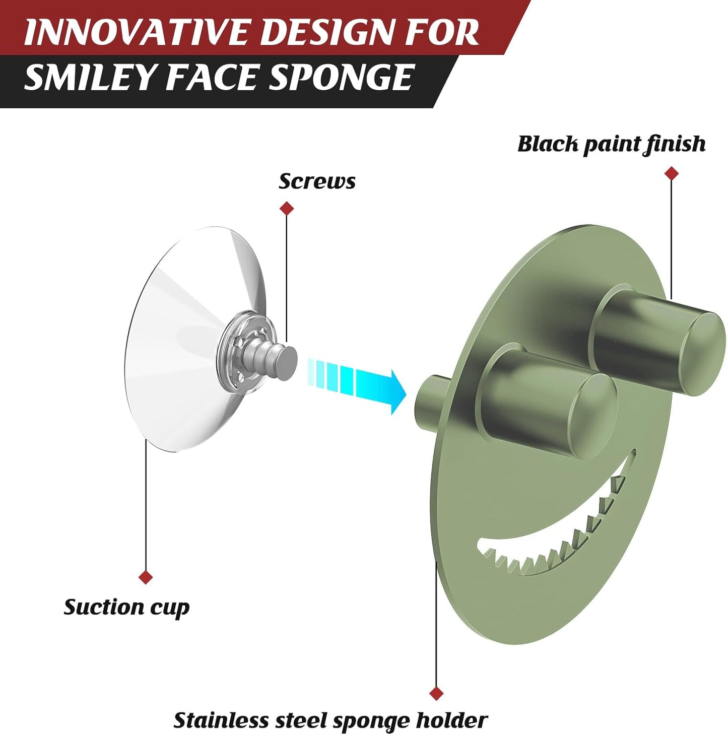 Sponge Holder for Kitchen Sink,Sink Caddy Organizer with Suction Cup Installation for Kitchen/Bathroom, Self Draining,Sponge Caddy for Holding Smiley Sponges-Green