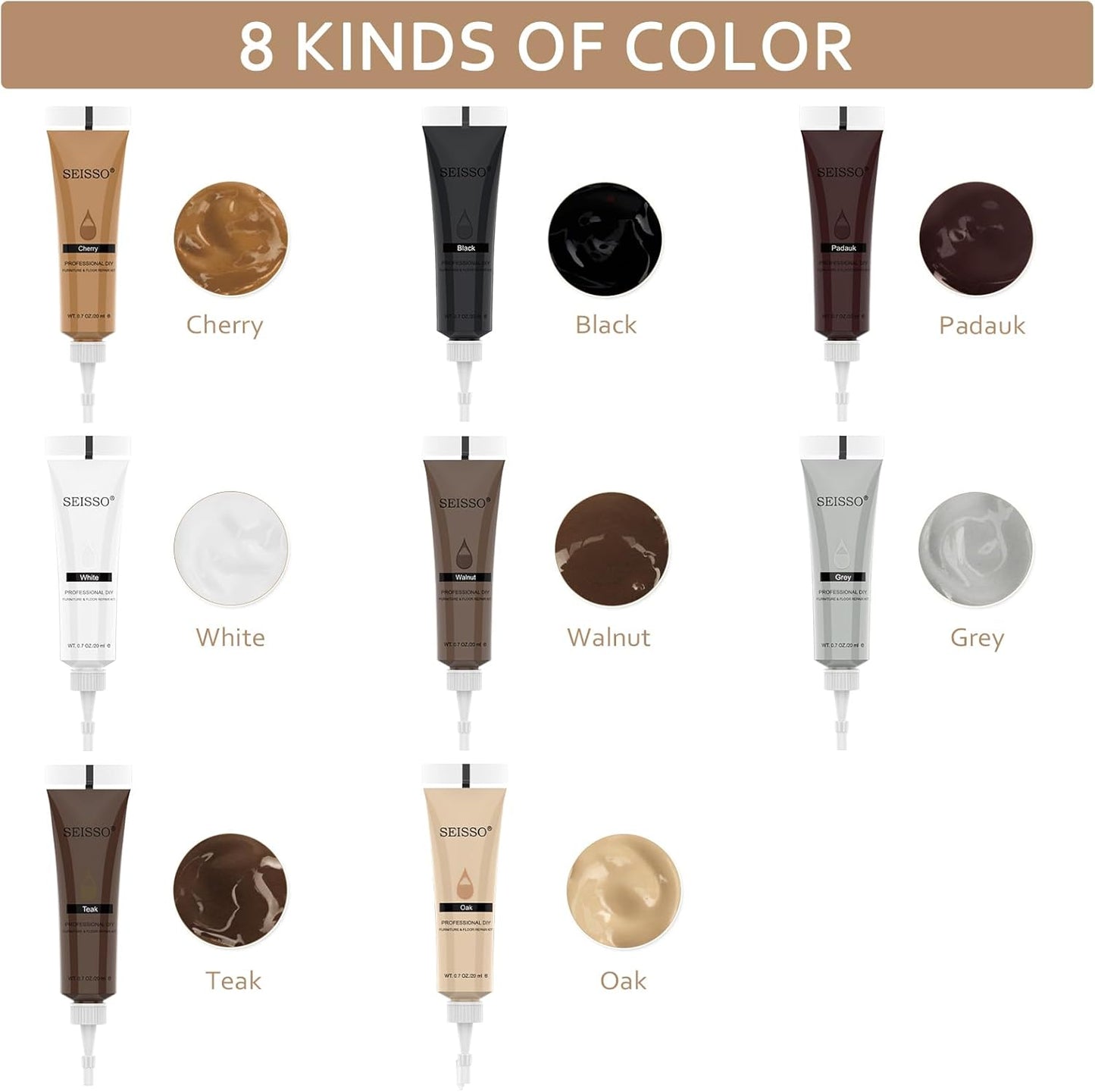 Wood Furniture Repair Kit- 8 Colors Wood Fillers and Touch Up Markers, New Upgrade Wood Repair Kit, Wood Markers for Scratches Stains- Restore Wooden Table, Cabinet, Floors, Door, 20 Sets