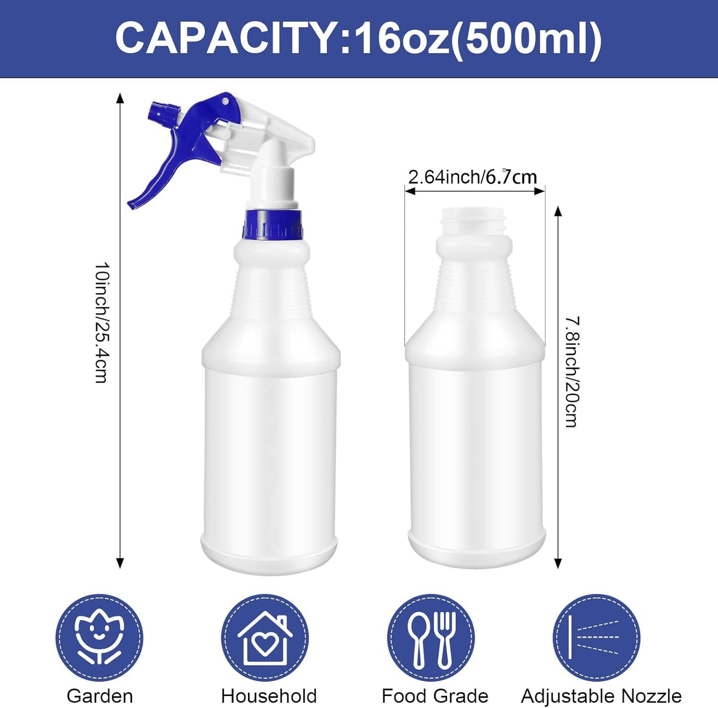 Eccliy 12 Pcs 16 Oz Plastic Spray Bottle, Adjustable Empty Reusable Sprayer for Cleaning, Planting, Water, Bathroom and Kitchen, BBQ, Commercial and Residential(Dark Blue,Original)