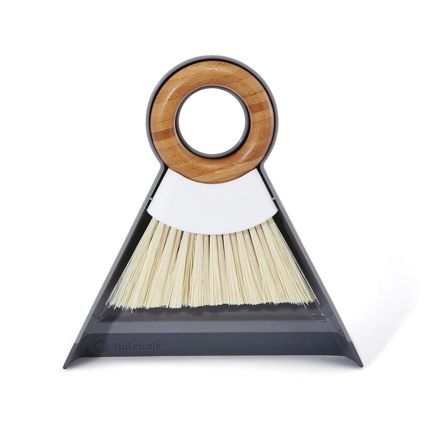 Full Circle Tiny Team Mini Compact Brush & Dustpan Set, Portable Handheld Broom for Quick Cleanups, Ideal for Home, Bathroom, Kitchen Countertops. Bamboo Hand Broom & Small Crumb Sweeper, White
