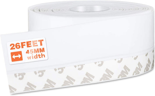 26 Feet Silicone Seal Strip, Weather Stripping Seal Tape for Door, Window & Shower Glass Gaps (White, 45MM)